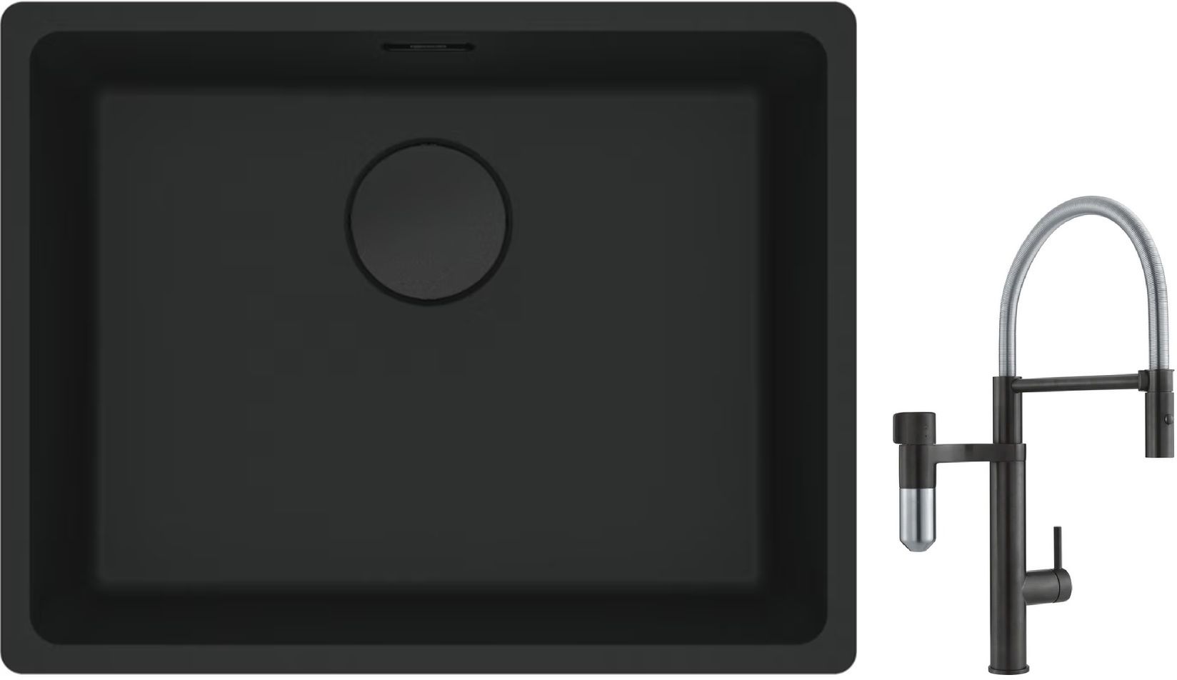 Set baterie bucătărie Franke Vital Semi-Pro 120.0621.313, chiuvetă din granit Franke Maris 125.0697.759