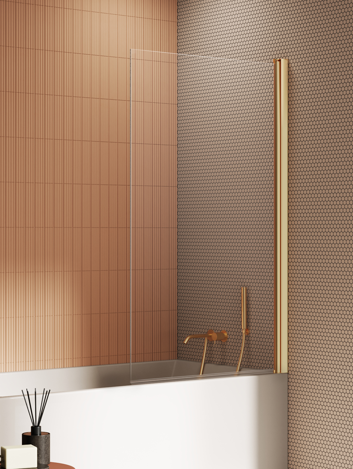 New Trendy New Soleo Gold Brushed paravan cadă 90 cm o piesă auriu periat/sticlă transparentă P-0172