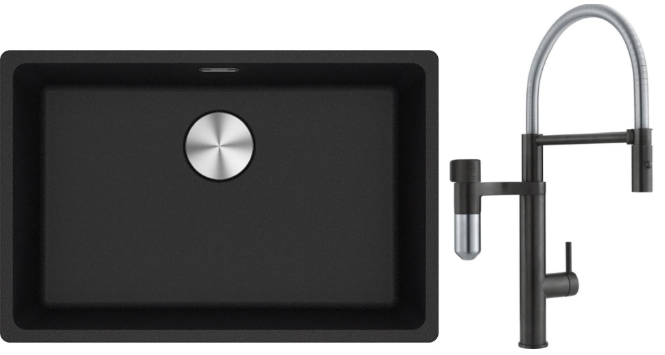 Set baterie bucătărie Franke Vital Semi-Pro 120.0621.313, chiuvetă din granit Franke Maris 125.0687.257