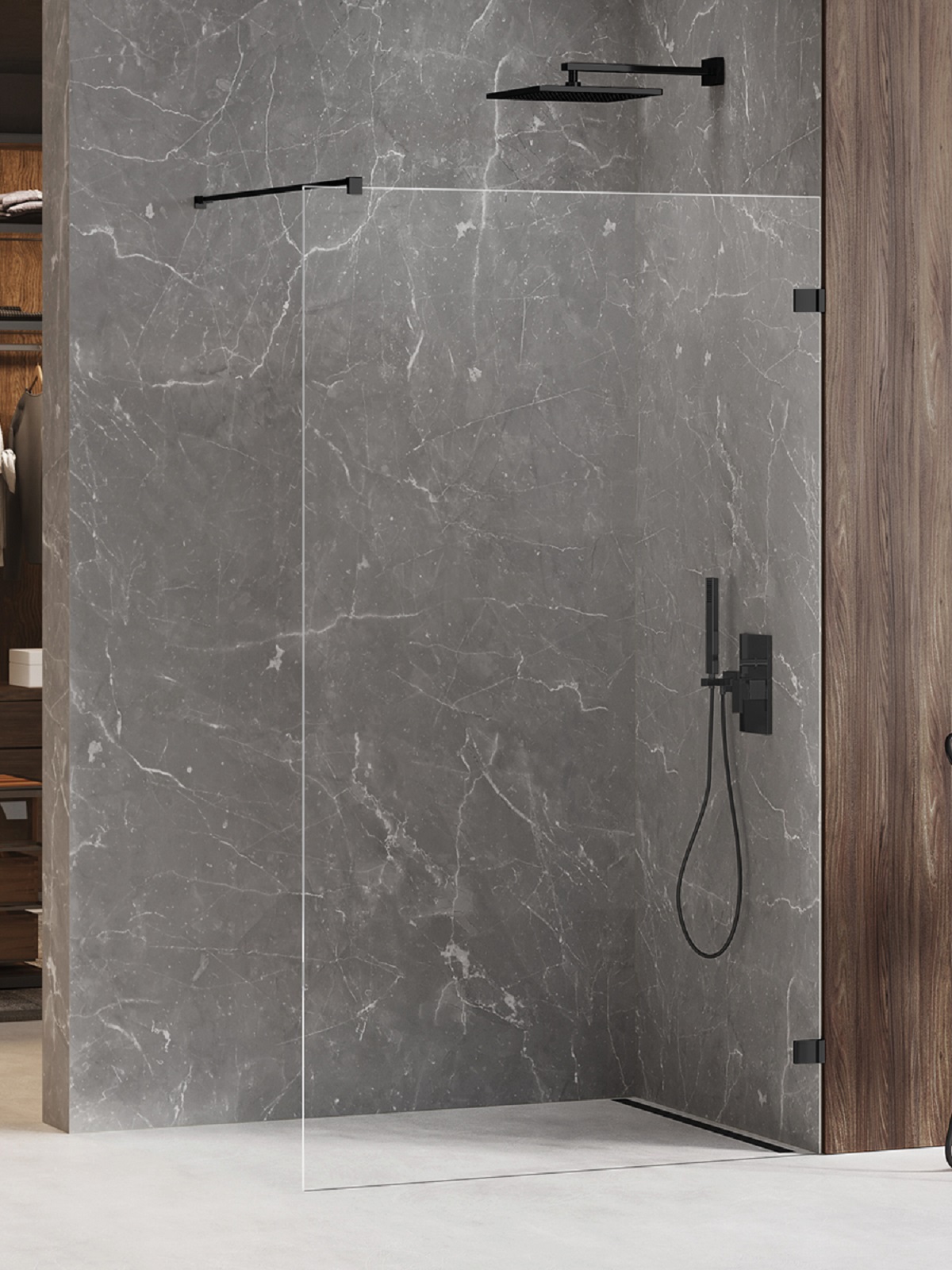 New Trendy Avexa Black perete cabină de duș walk-in 50 cm negru mat/sticla transparentă EXK-1964