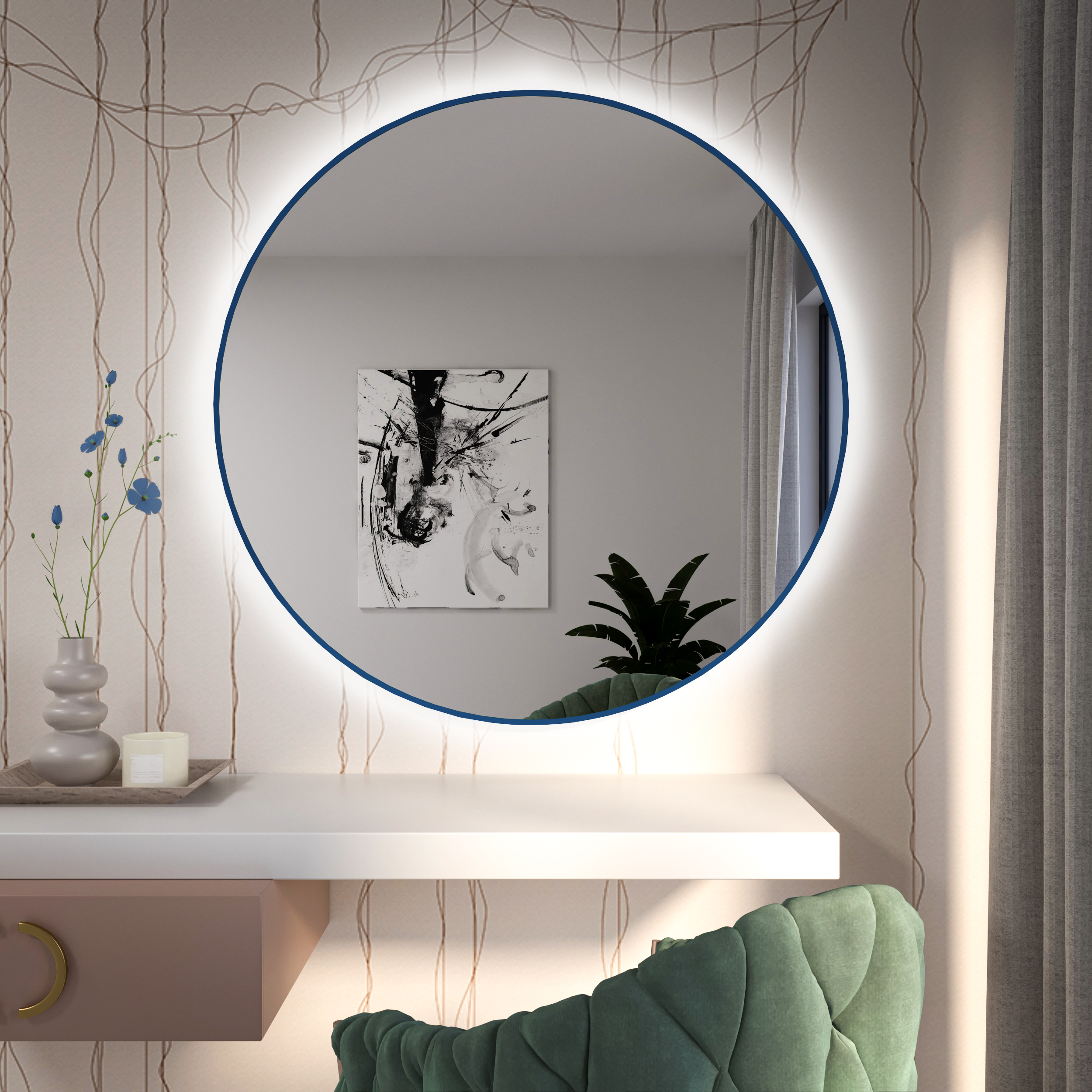 Baltica Design Tiny Border Bright oglindă 70x70 cm rotund cu iluminare albastru 5904107930763