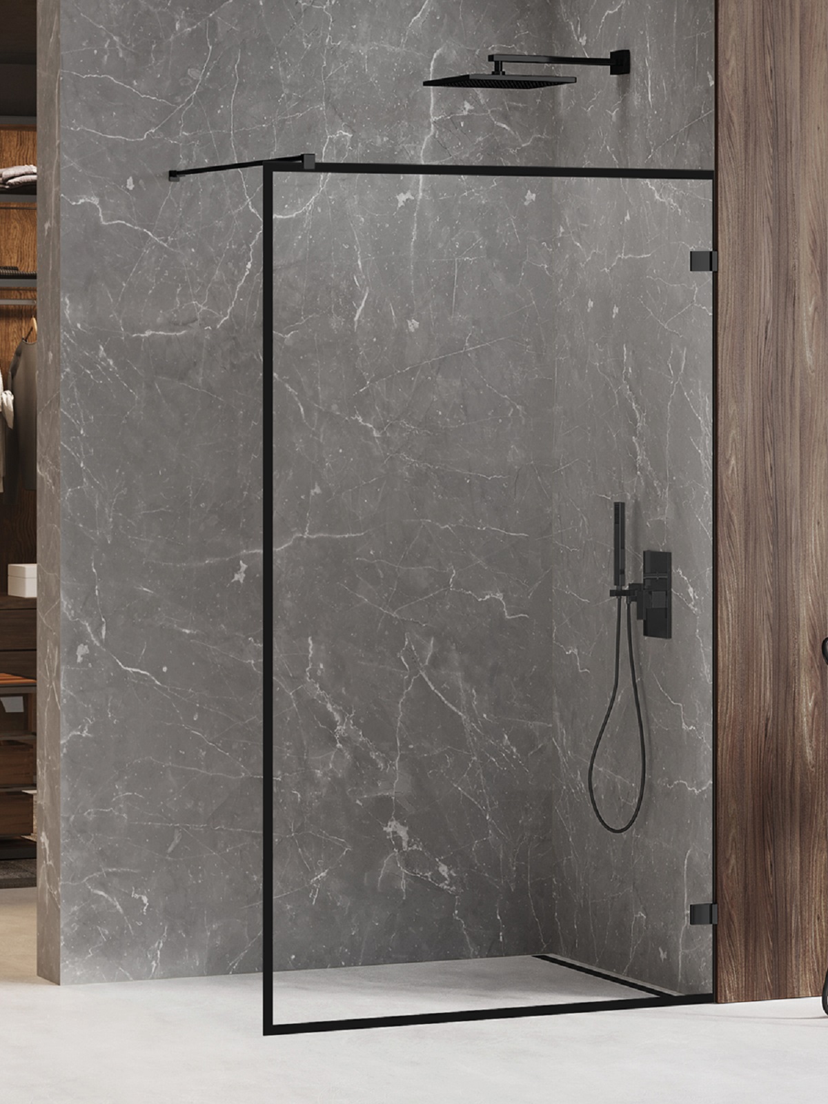 New Trendy Avexa Black perete cabină de duș walk-in 110 cm negru mat/sticla transparentă EXK-2042