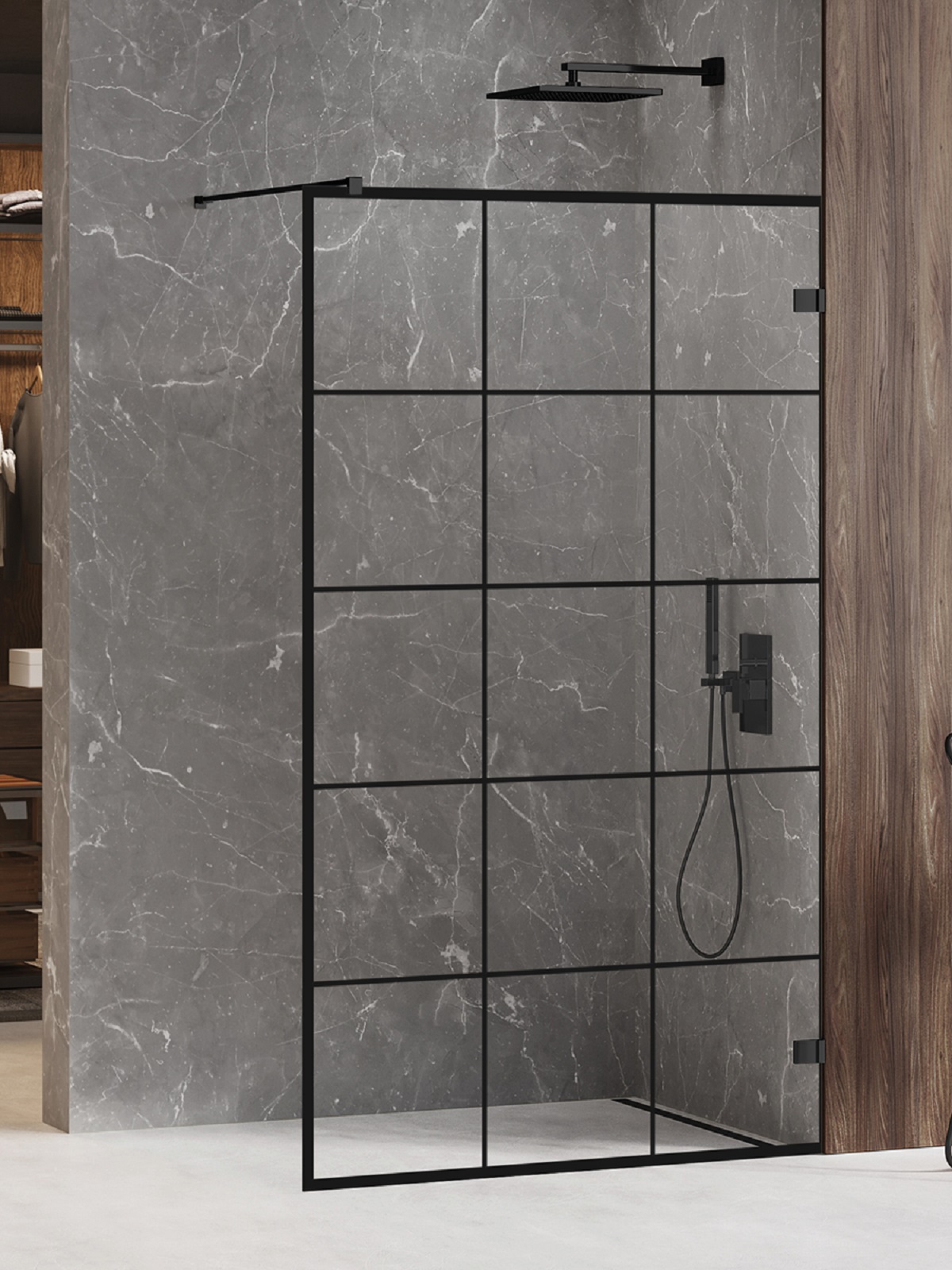 New Trendy Avexa Black perete cabină de duș walk-in 70 cm negru mat/sticla transparentă EXK-2020