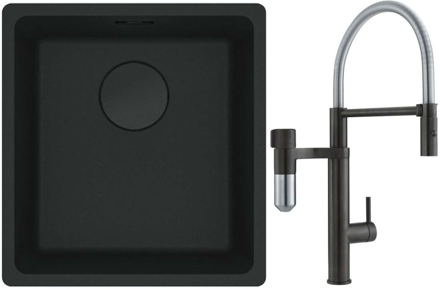 Set baterie bucătărie Franke Vital Semi-Pro 120.0621.313, chiuvetă din granit Franke Maris 125.0697.760