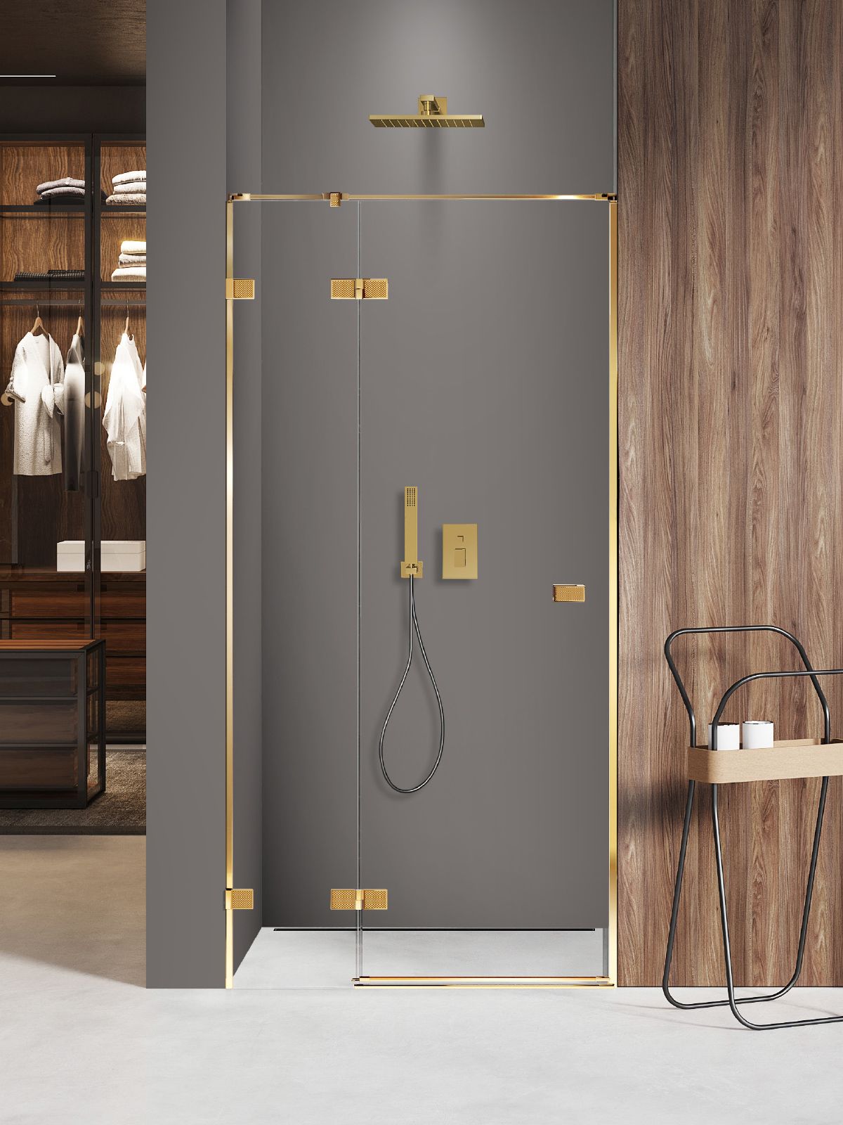 New Trendy Avexa Gold Shine XR uși de duș 80 cm înclinabilă auriu luciu/sticlă transparentă EXK-6736