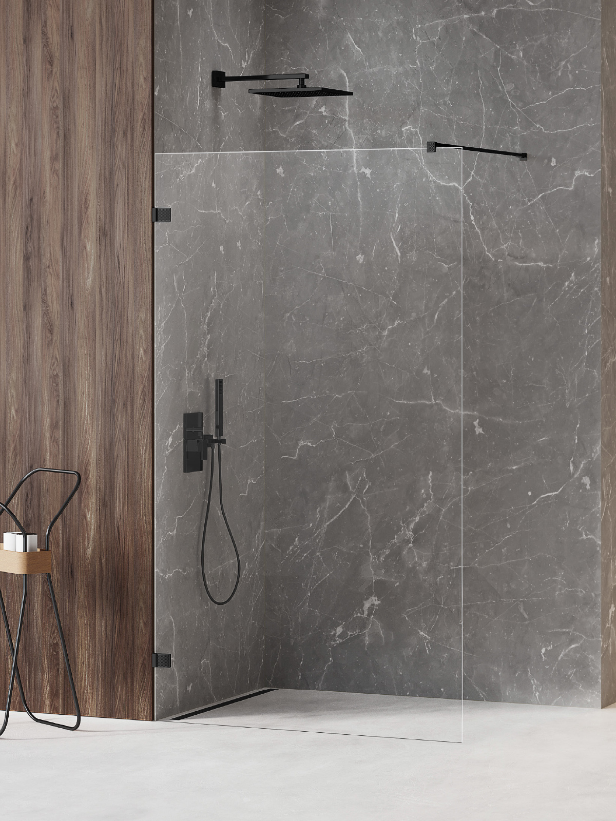 New Trendy Avexa Black XR perete cabină de duș walk-in 130 cm negru mat/sticla transparentă EXK-6972