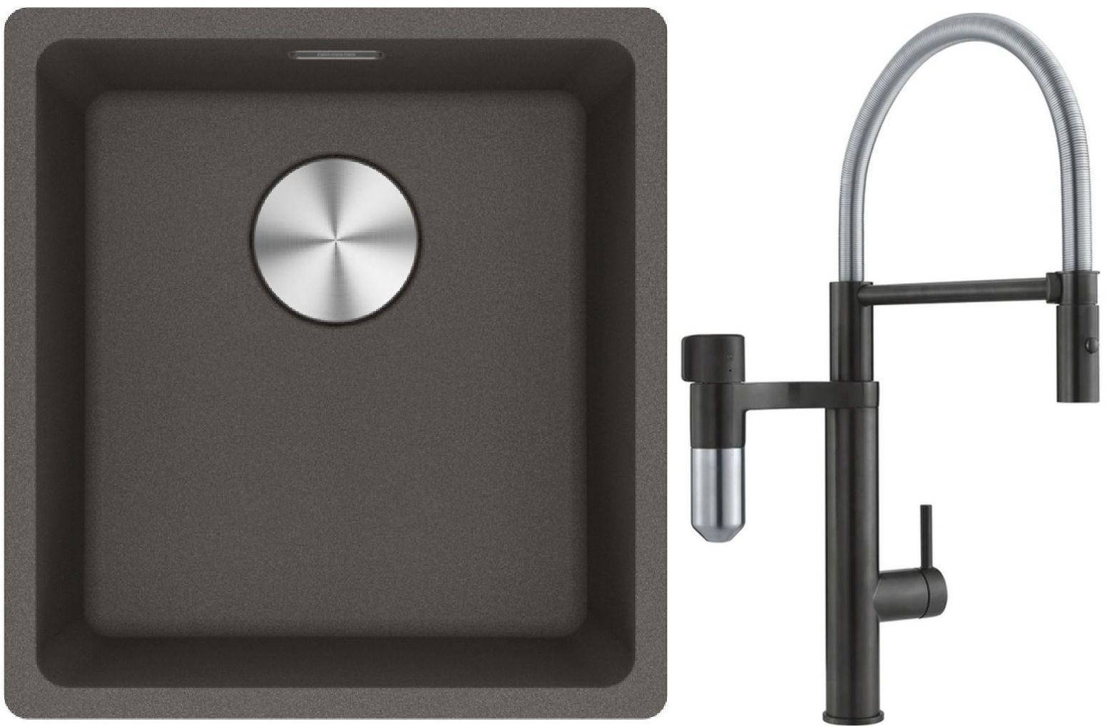 Set baterie bucătărie Franke Vital Semi-Pro 120.0621.313, chiuvetă din granit Franke Maris 125.0716.374