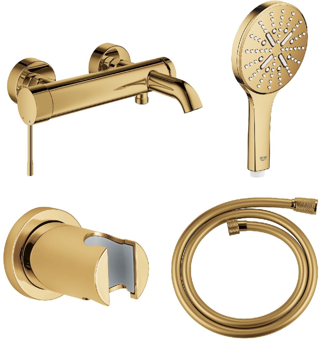 Set baterie cadă-duș Grohe Essence 33624GL1, duș de mână Grohe Rainshower 26574GL0, 27074GL0, 28362GL0