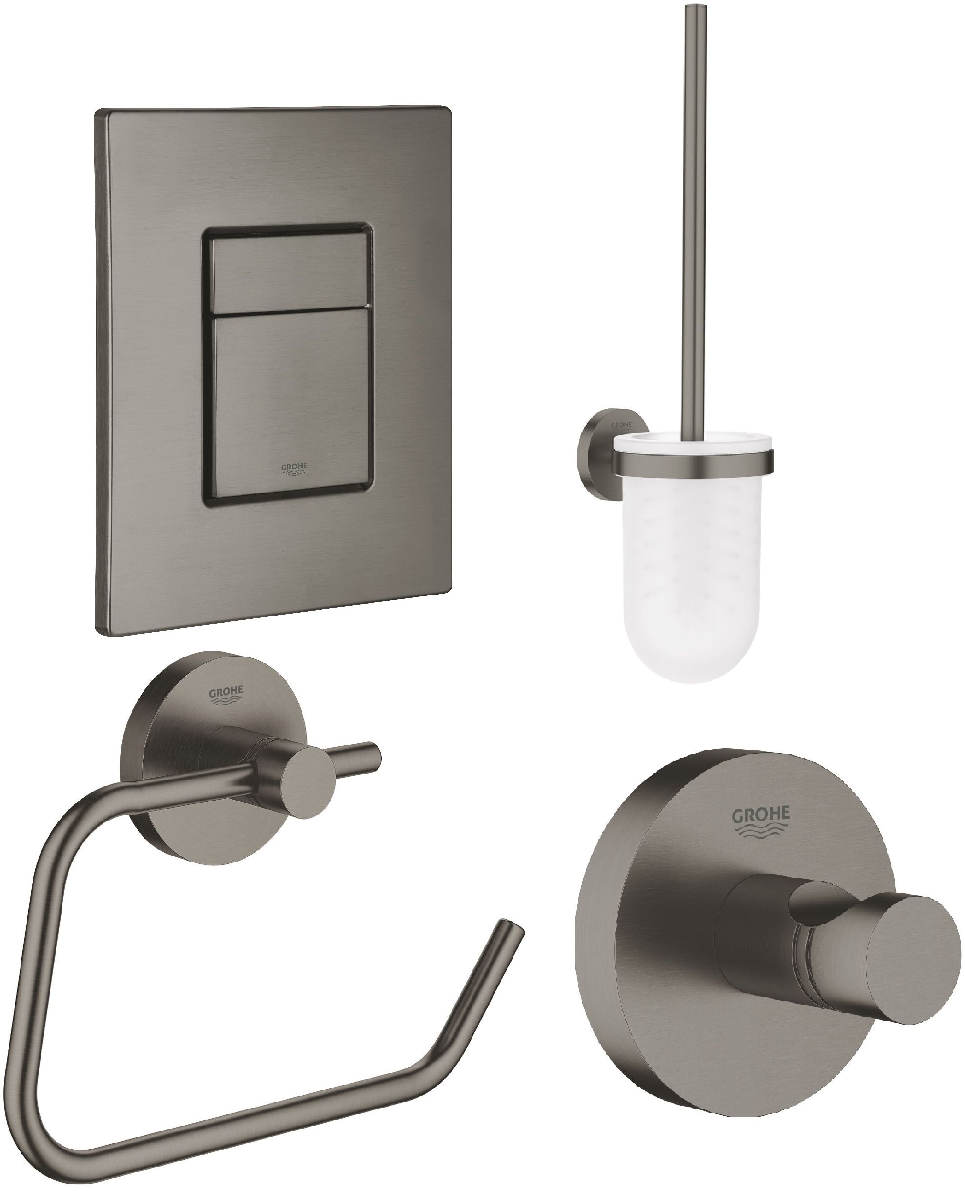 Set buton de spălare Grohe Skate 38732AL0, perie de toaletă Grohe Essentials 40374AL1, 40689AL1, 40364AL1