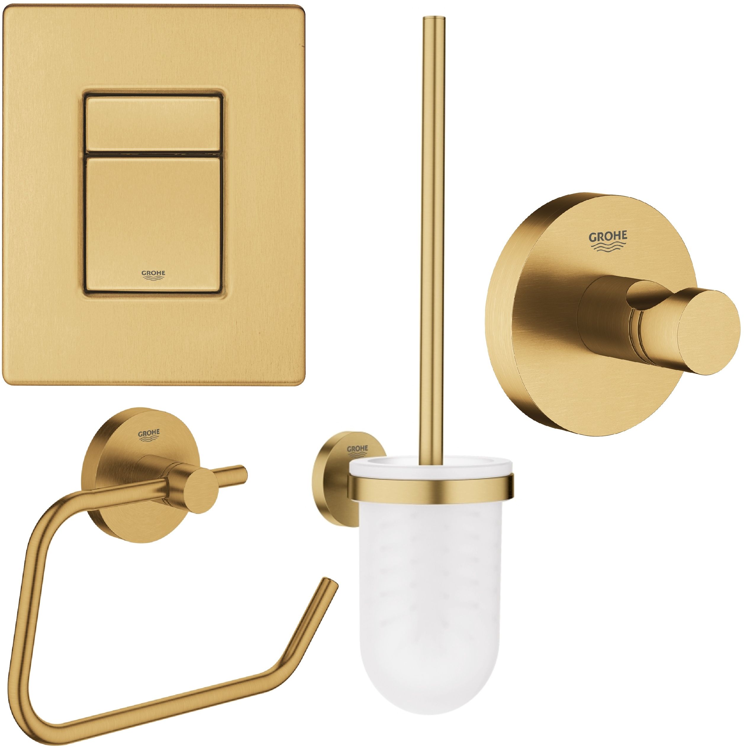 Set buton de spălare Grohe Skate 38732GN0, perie de toaletă Grohe Essentials 40374GN1, 40689GN1, 40364GN1