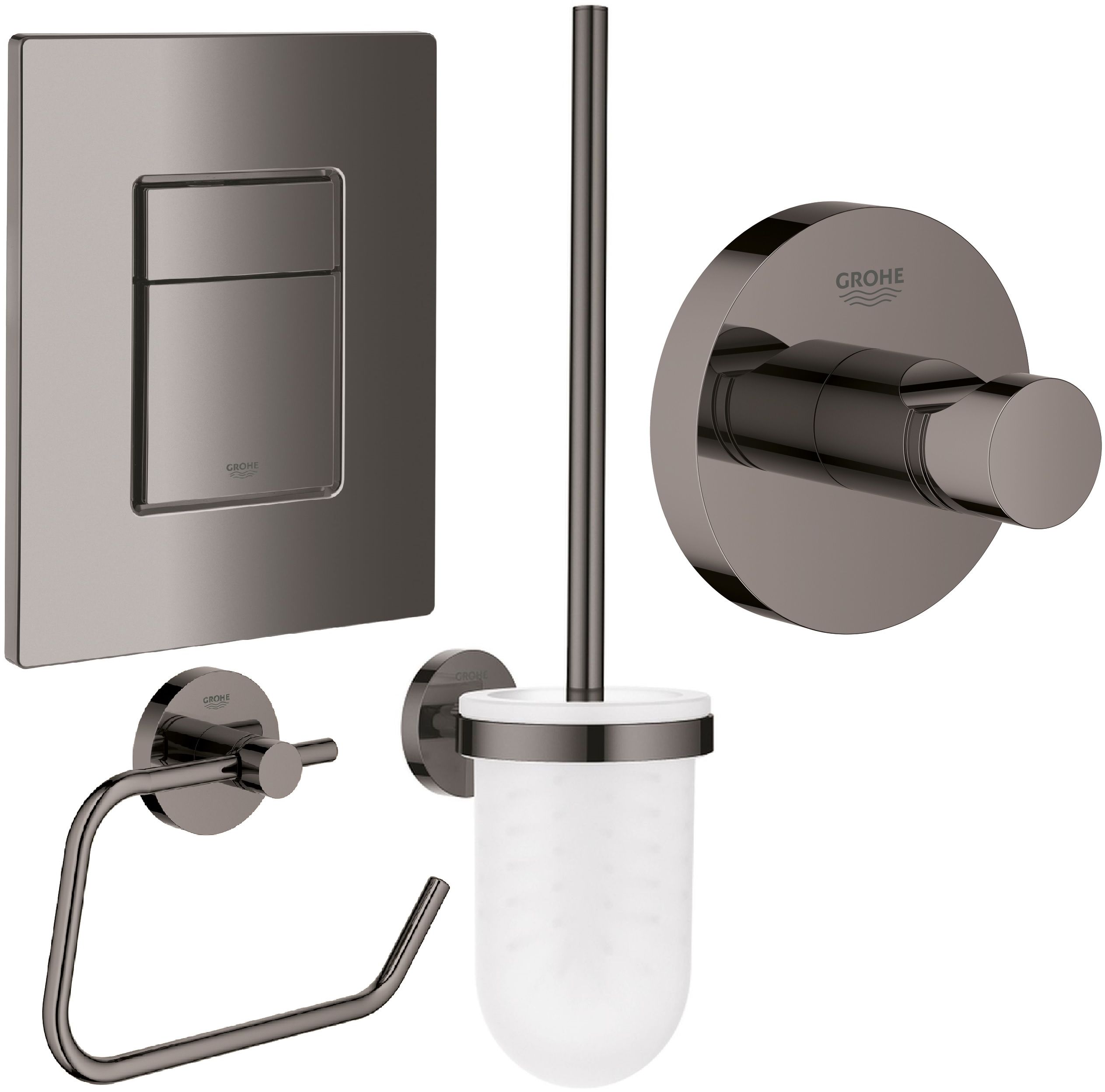Set buton de spălare Grohe Skate 38732A00, perie de toaletă Grohe Essentials 40374A01, 40689A01, 40364A01