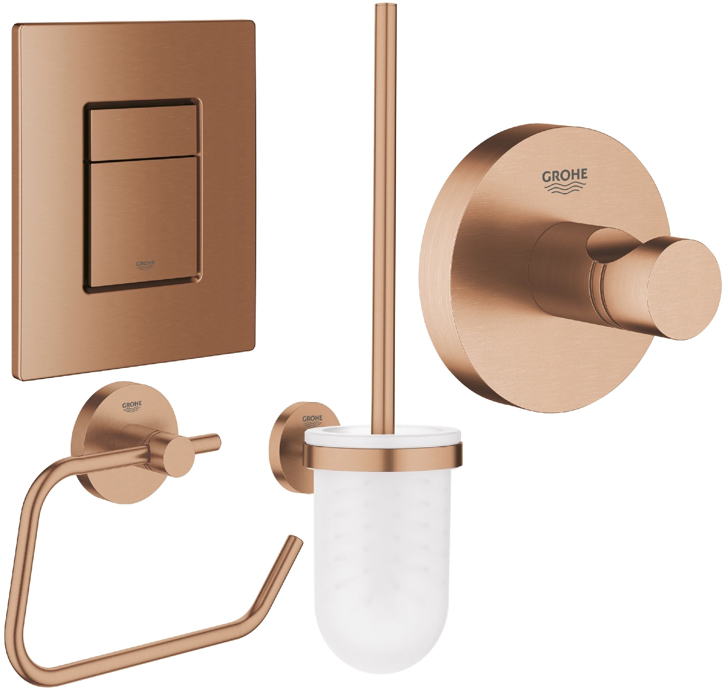 Set buton de spălare Grohe Skate 38732DL0, perie de toaletă Grohe Essentials 40374DL1, 40689DL1, 40364DL1