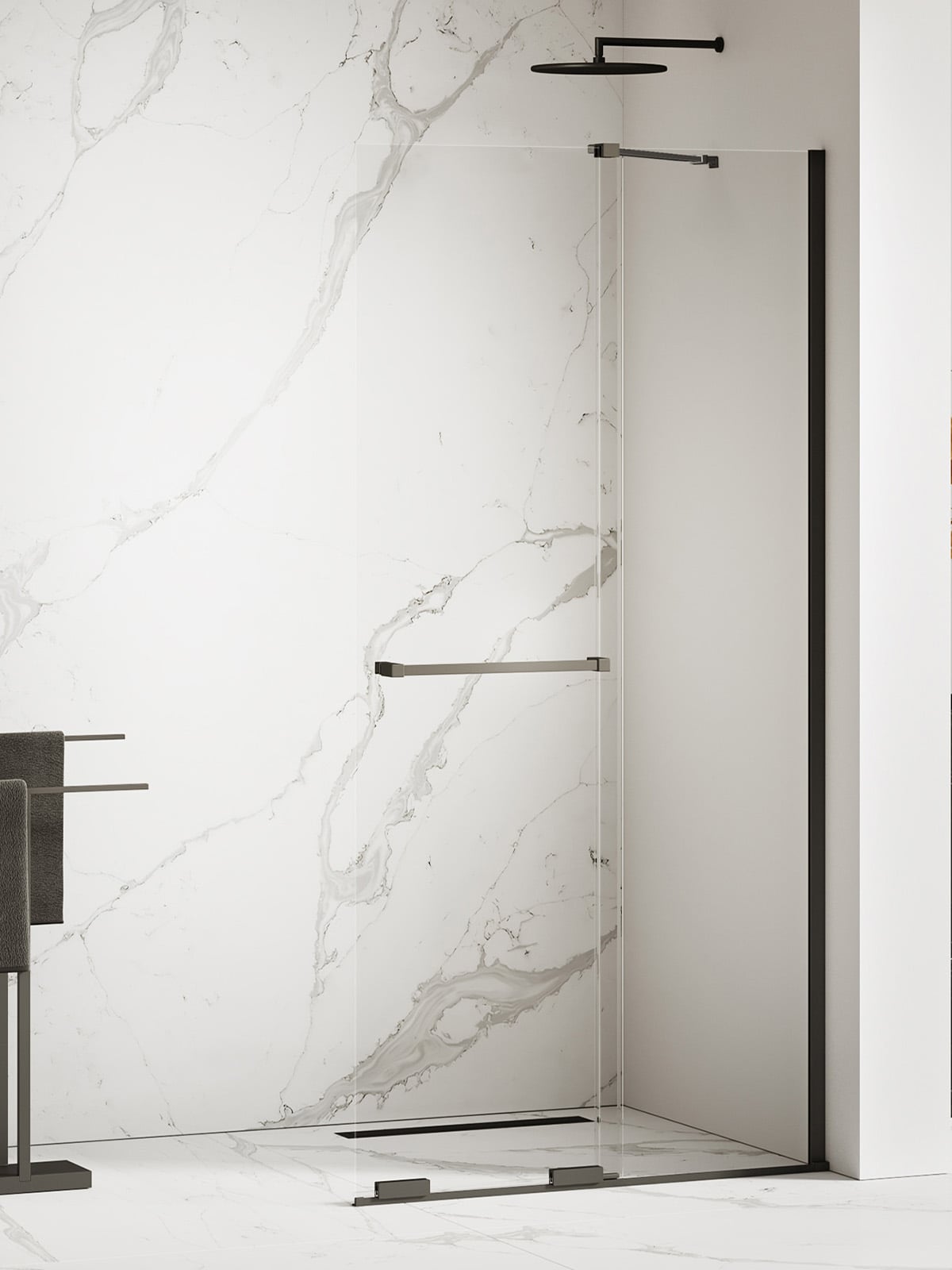 New Trendy Smart Black perete cabină de duș walk-in 130 cm negru mat/sticla transparentă EXK-6679-WU