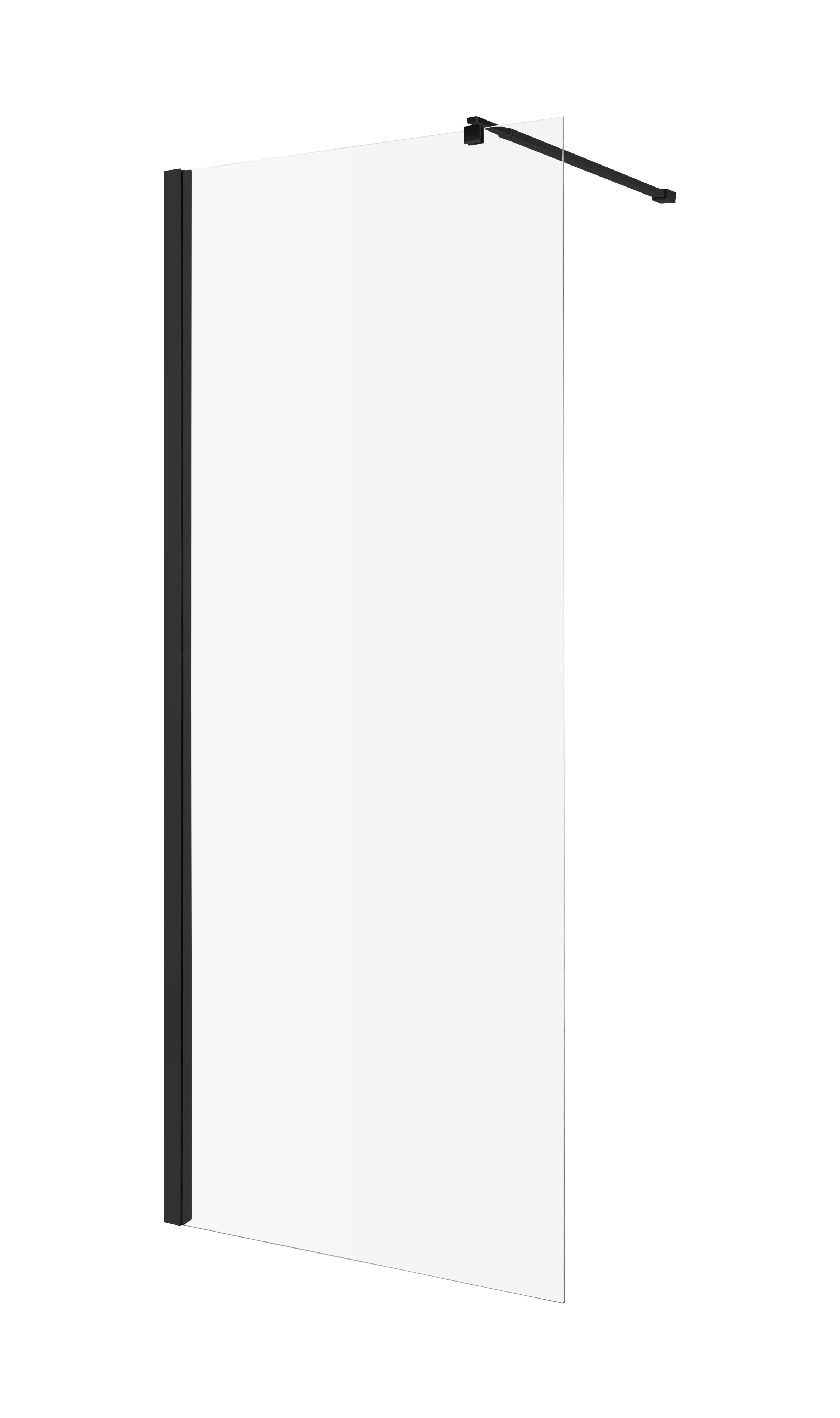 Invena perete cabină de duș walk-in 90 cm negru mat/sticla transparentă AK-32-191-S