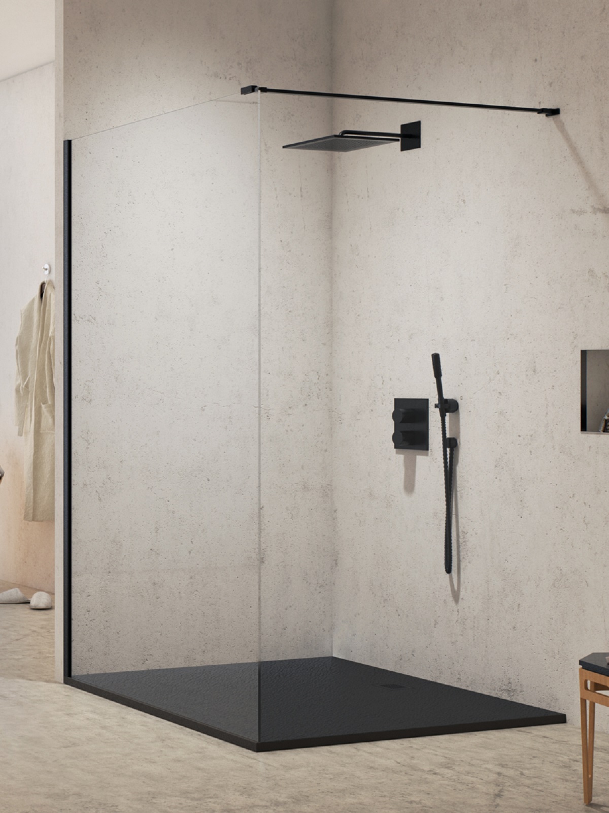 New Trendy New Modus Black perete cabină de duș walk-in 50 cm negru mat/sticla transparentă EXK-5533