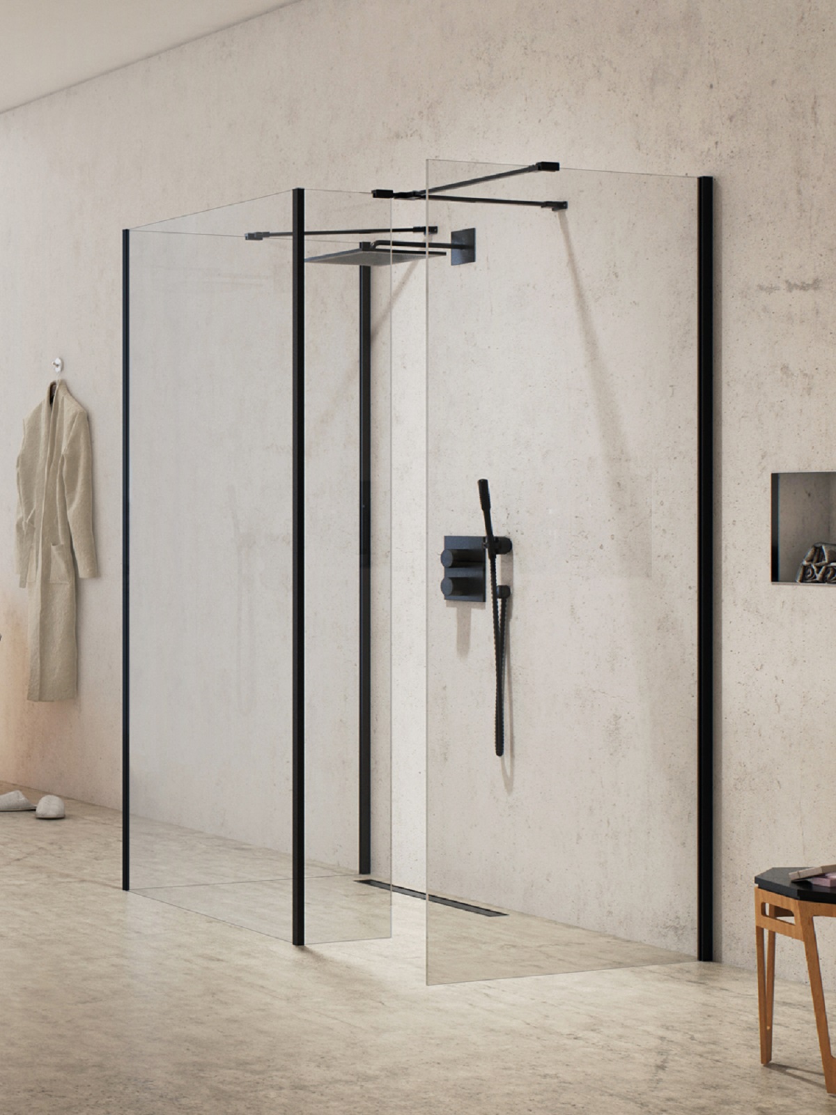 New Trendy New Modus Black perete cabină de duș walk-in 80 cm negru mat/sticla transparentă EXK-5671