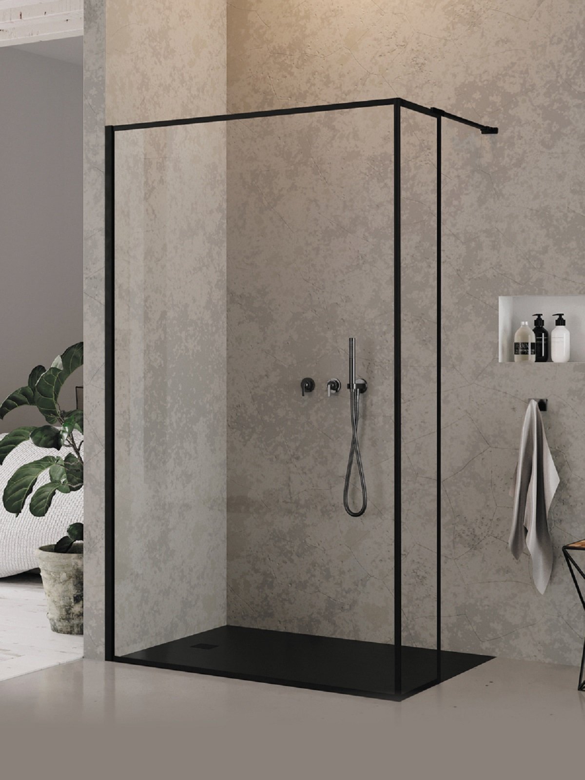 New Trendy New Modus Black perete cabină de duș walk-in 110 cm negru mat/sticla transparentă EXK-5584