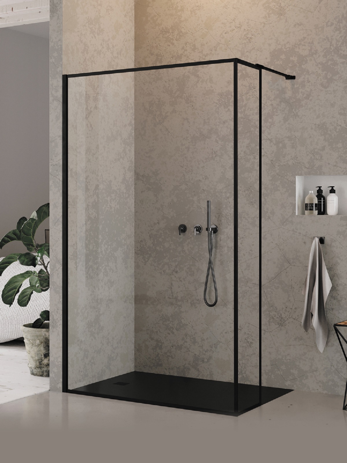 New Trendy New Modus Black perete cabină de duș walk-in 140 cm negru mat/sticla transparentă EXK-5587
