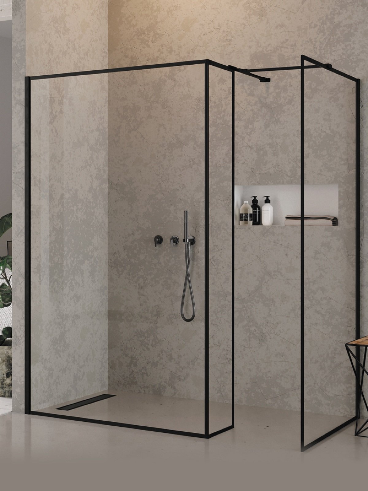 New Trendy New Modus Black perete cabină de duș walk-in 90 cm negru mat/sticla transparentă EXK-5624