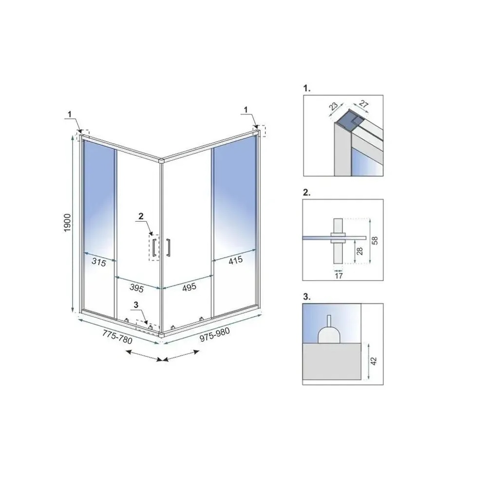 Rea City cabină de duș 77.5x97.5 cm pătrat auriu periat/sticlă transparentă REA-K6449