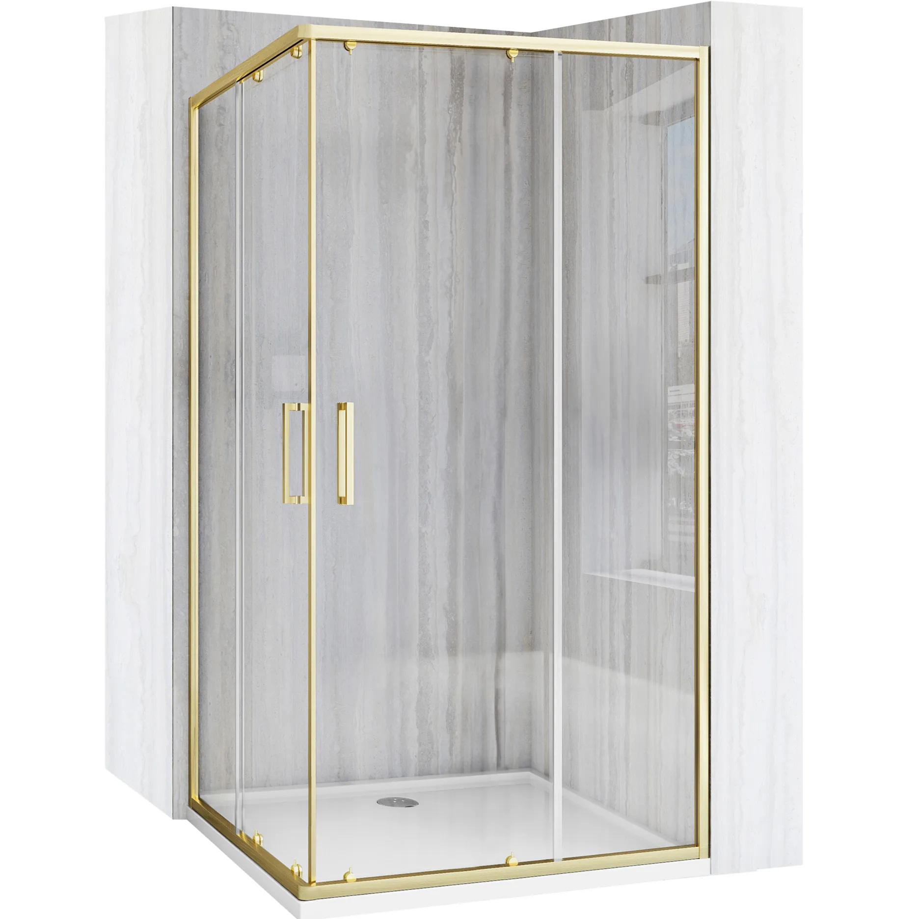 Rea City cabină de duș 77.5x97.5 cm dreptunghiular auriu periat/sticlă transparentă REA-K6449