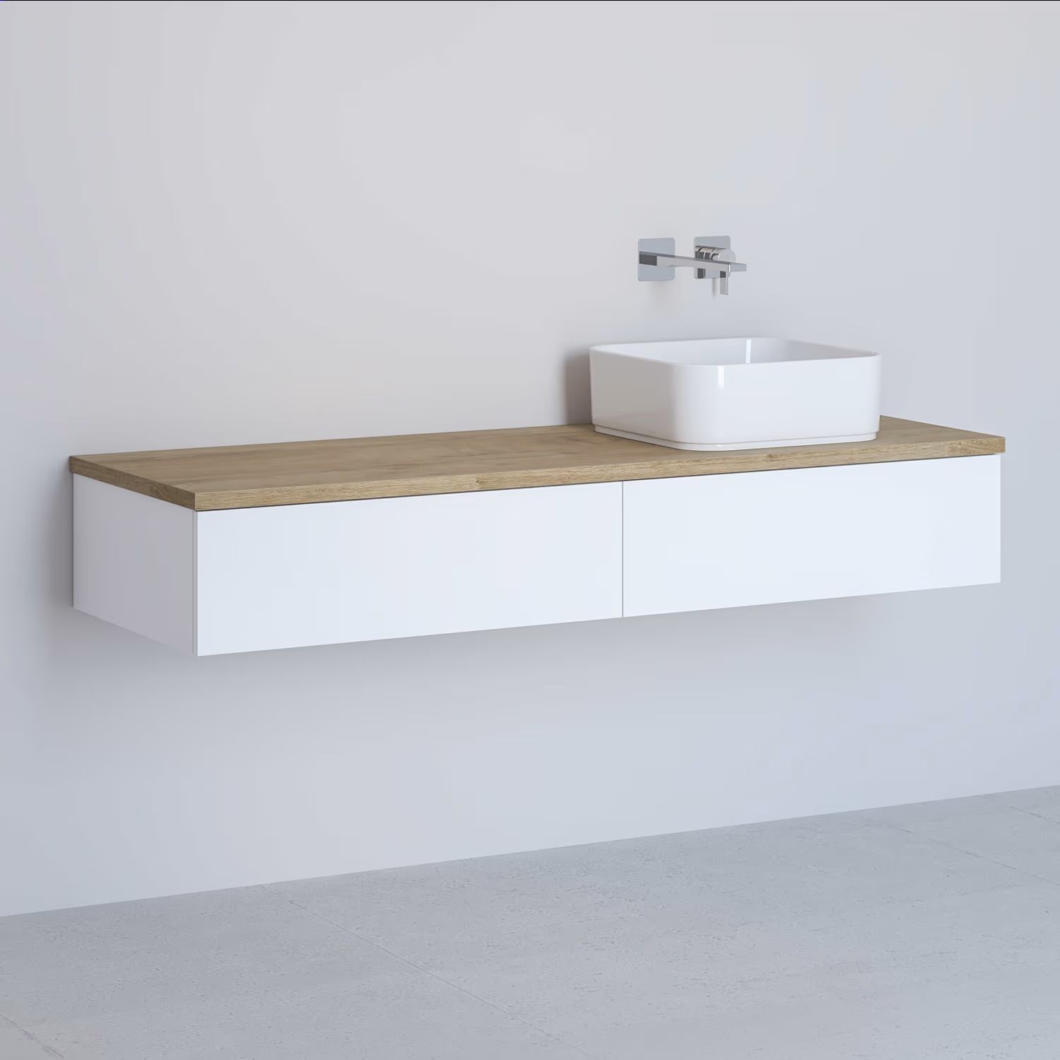 Kronenbach Cube dulap cu blat 141x48.7x23.5 cm sub chiuveta pe perete alb-stejar KBWTKOWTL1412WHGH