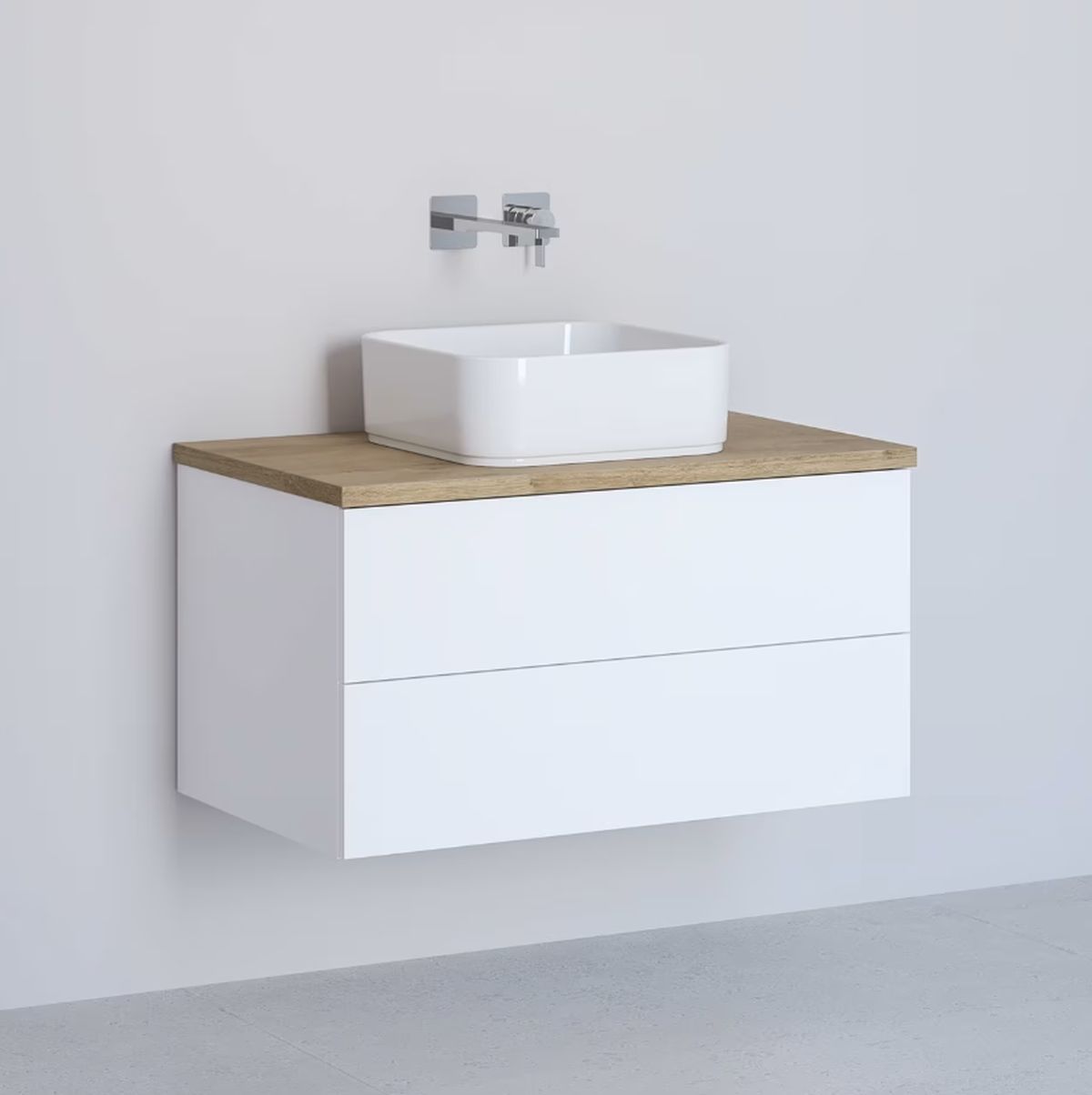 Kronenbach Cube dulap cu blat 81x48.7x44.5 cm sub chiuveta pe perete alb-stejar KBWTKOWTL812WHGH