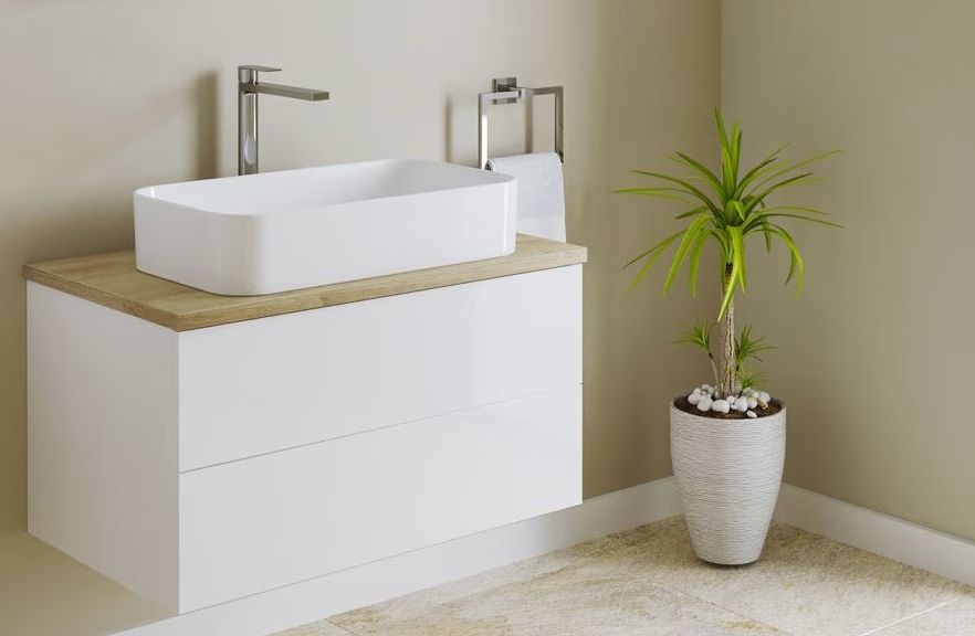 Kronenbach Cube dulap cu blat 81x48.7x44.5 cm sub chiuveta pe perete alb-stejar KBWTKOWTL812WHGH