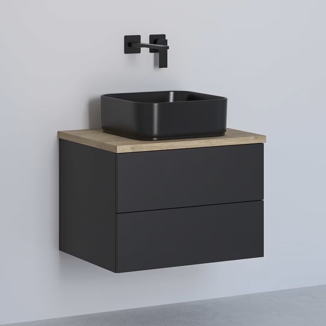 Kronenbach Cube dulap cu blat 61x48.7x44.5 cm sub chiuveta pe perete negru-stejar KBWTKOWTL612SMGH