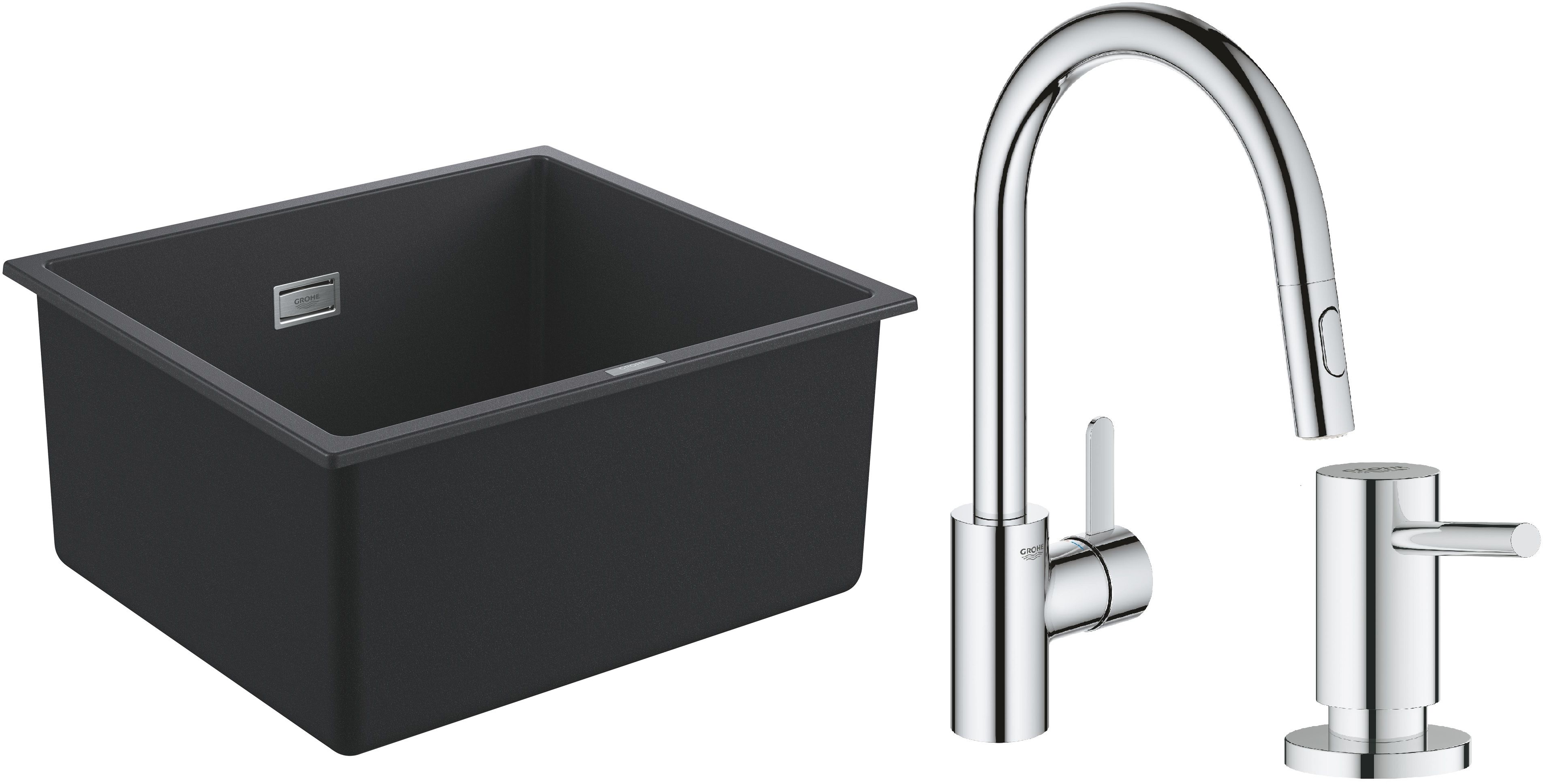 Set chiuvetă din granit Grohe K700 31653AP0, baterie bucătărie Grohe Eurosmart Cosmopolitan 31481001, 40535000