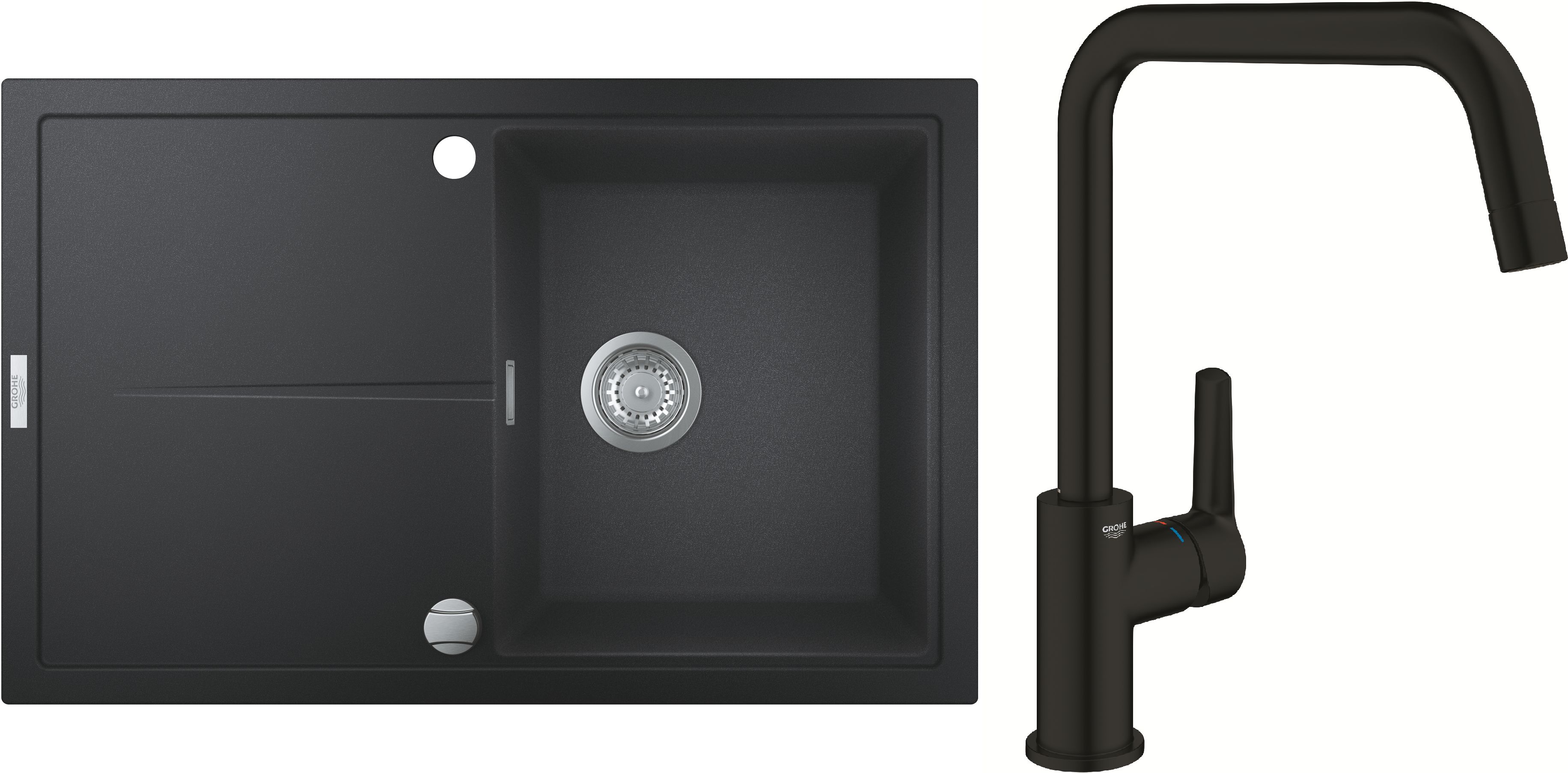 Set chiuvetă din granit Grohe K400 31639AP0, baterie bucătărie Grohe Start 304702430
