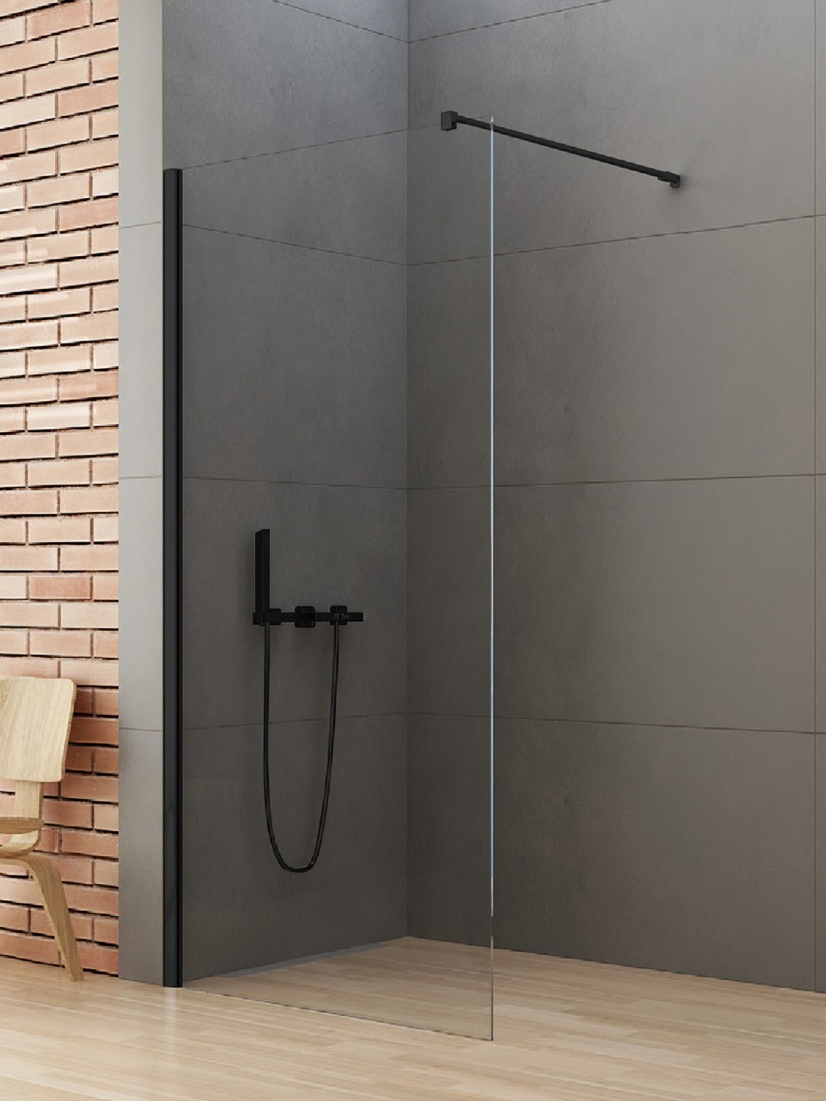New Trendy New Soleo Black perete cabină de duș walk-in 80 cm negru mat/sticla transparentă K-0768-WP