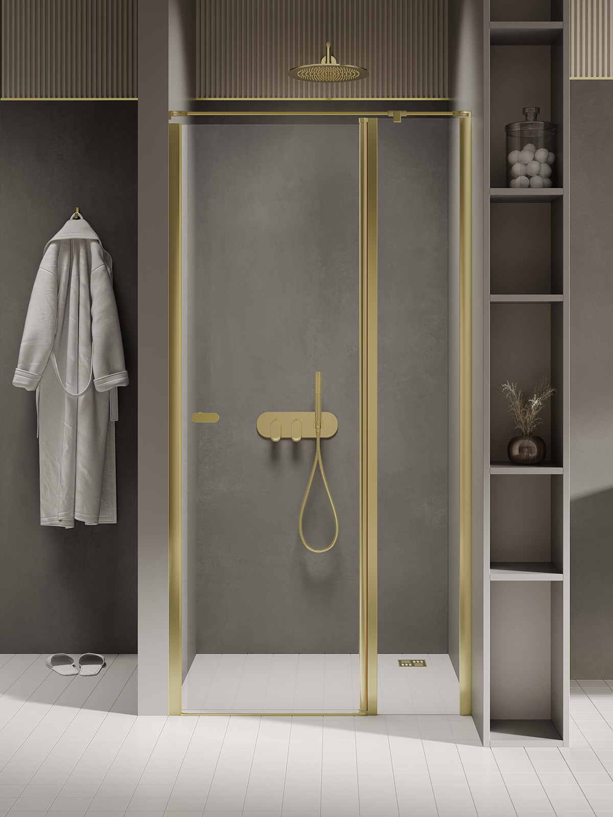 New Trendy New Soleo Light Gold uși de duș 100 cm înclinabilă auriu luciu/sticlă transparentă D-0483A-WK