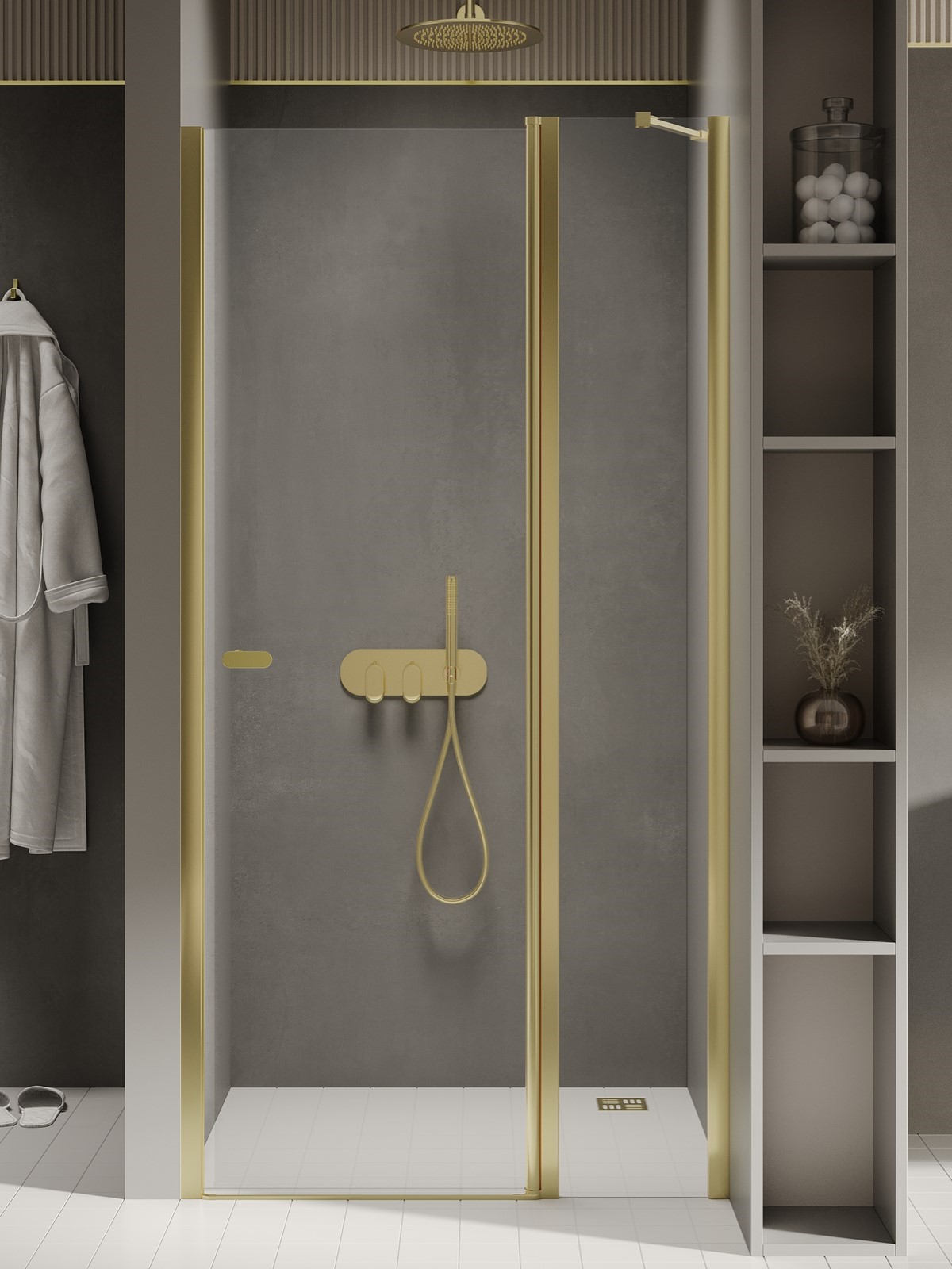New Trendy New Soleo Light Gold uși de duș 110 cm înclinabilă auriu luciu/sticlă transparentă D-0484A