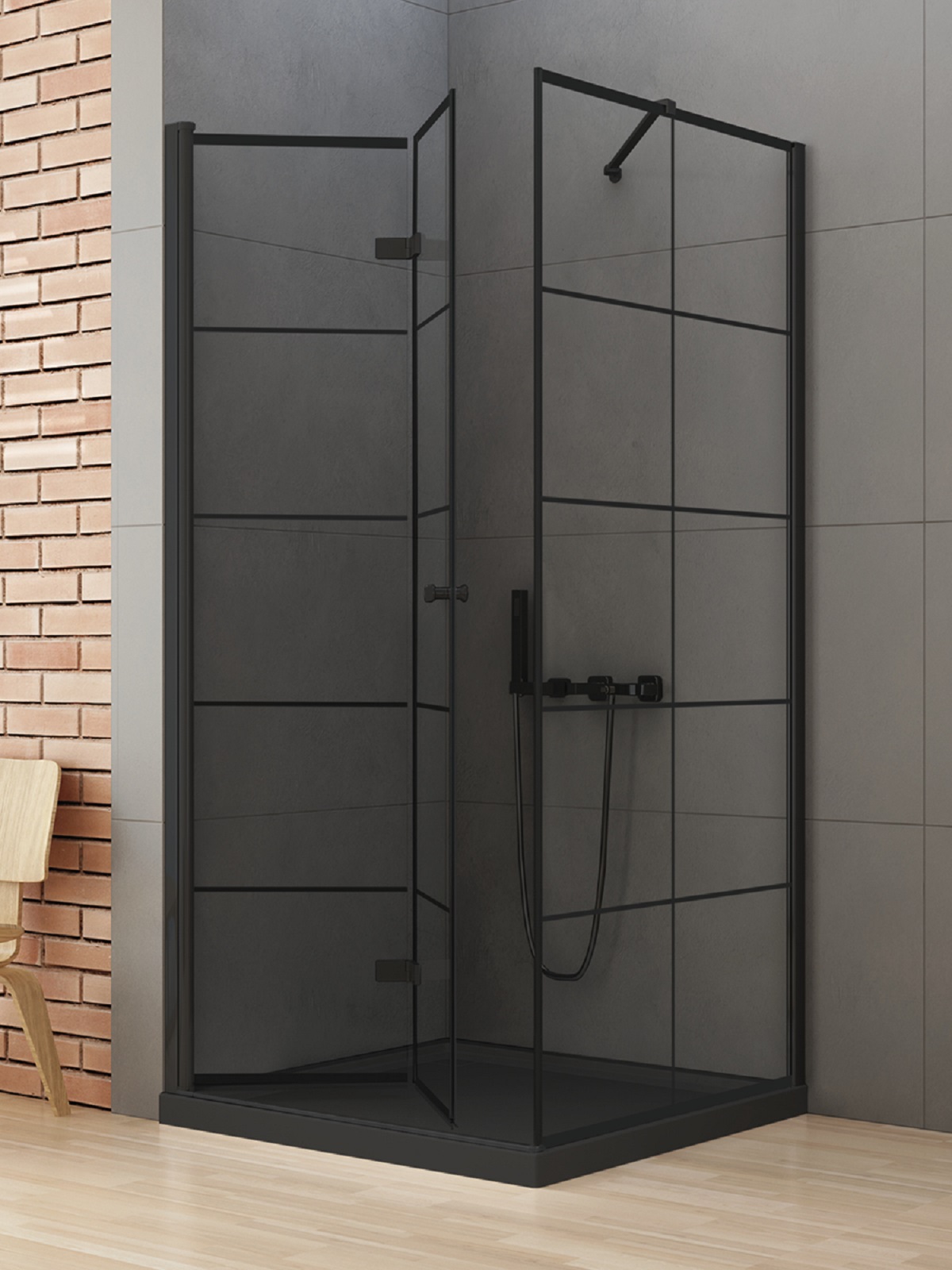 New Trendy New Soleo Black cabină de duș 90x80 cm dreptunghiular negru mat/sticlă transparentă D-0287A/D-0120B