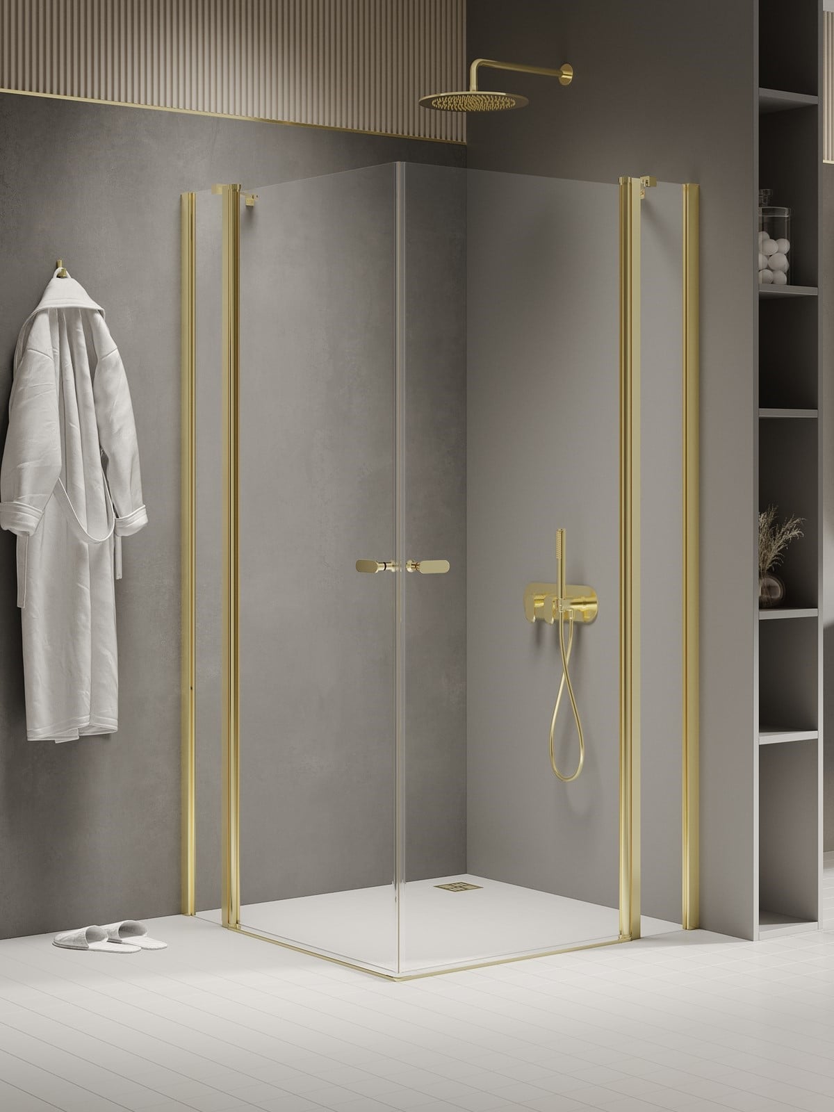 New Trendy New Soleo Light Gold cabină de duș 100x100 cm pătrat auriu luciu/sticlă transparentă K-1889