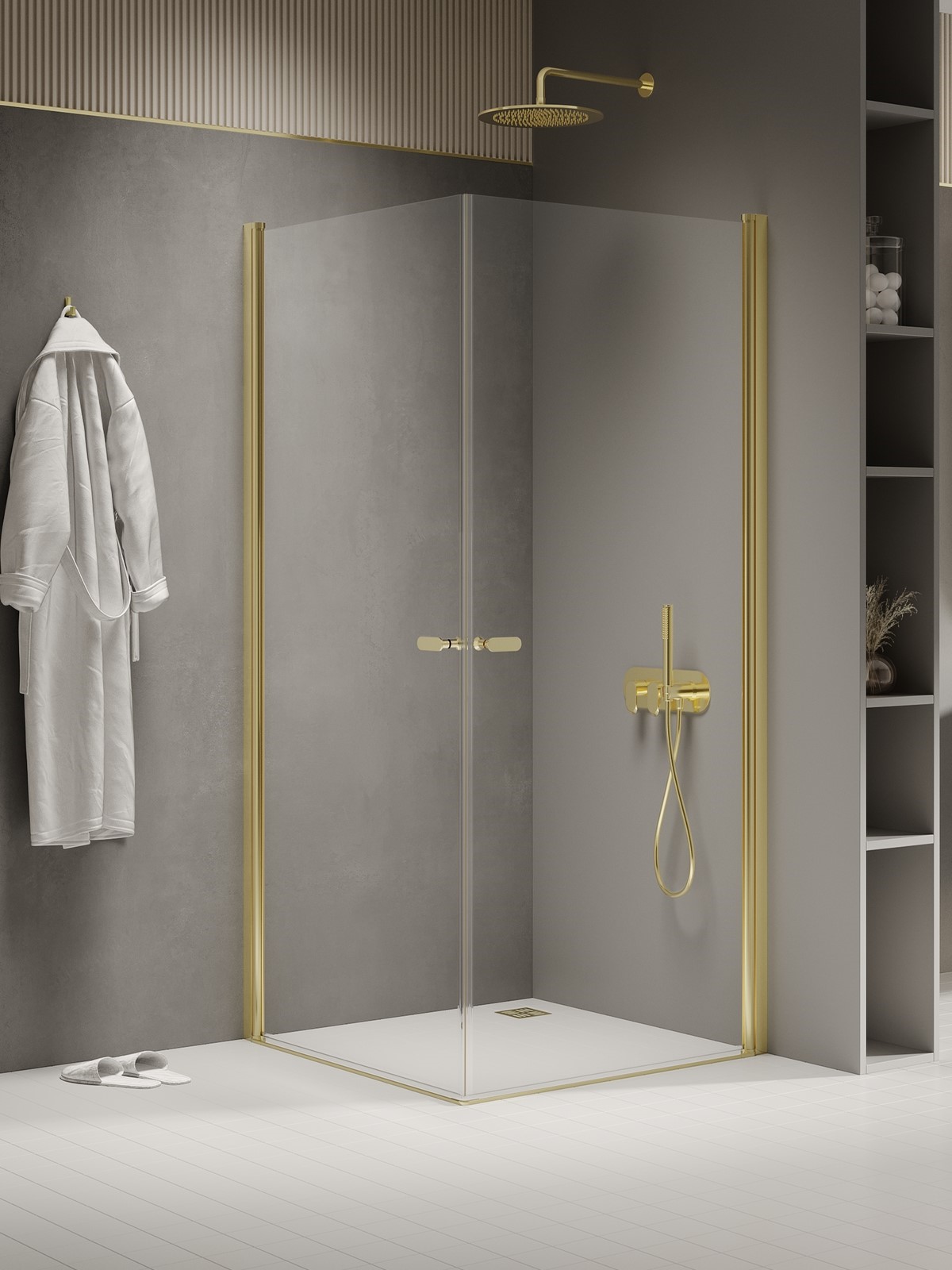 New Trendy New Soleo Light Gold cabină de duș 80x80 cm pătrat auriu luciu/sticlă transparentă K-1879