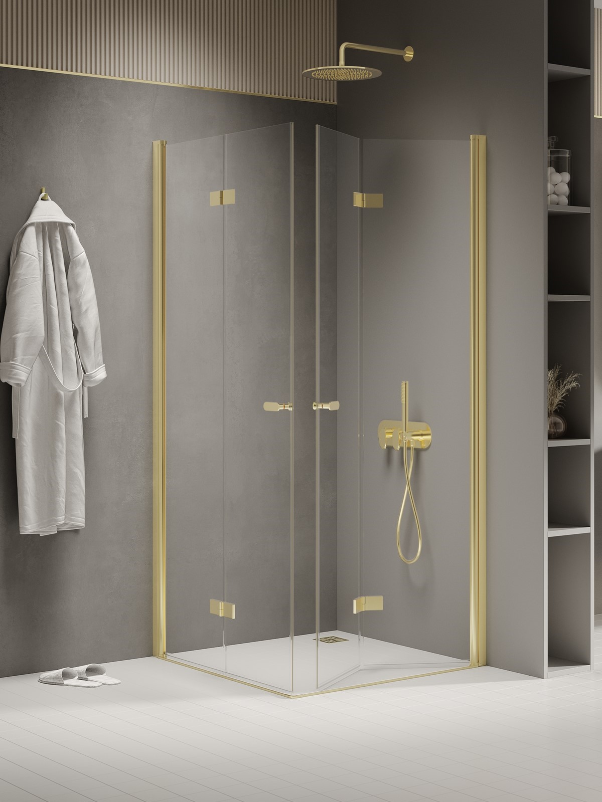 New Trendy New Soleo Light Gold cabină de duș 90x80 cm dreptunghiular auriu luciu/sticlă transparentă K-1949
