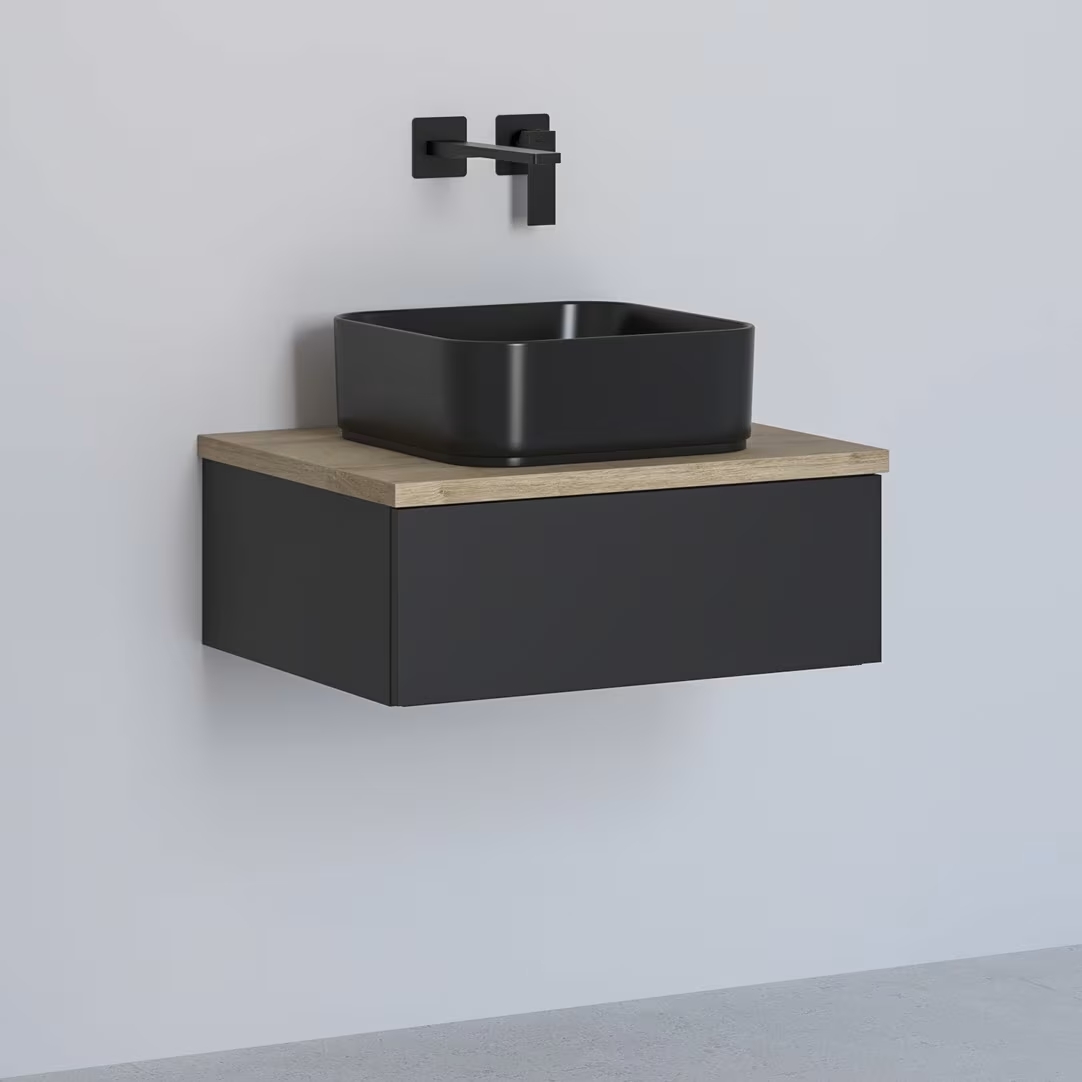 Kronenbach Cube dulap cu blat 61x48.7x44.5 cm sub chiuveta pe perete negru-stejar KBWTKOWTL611SMGH