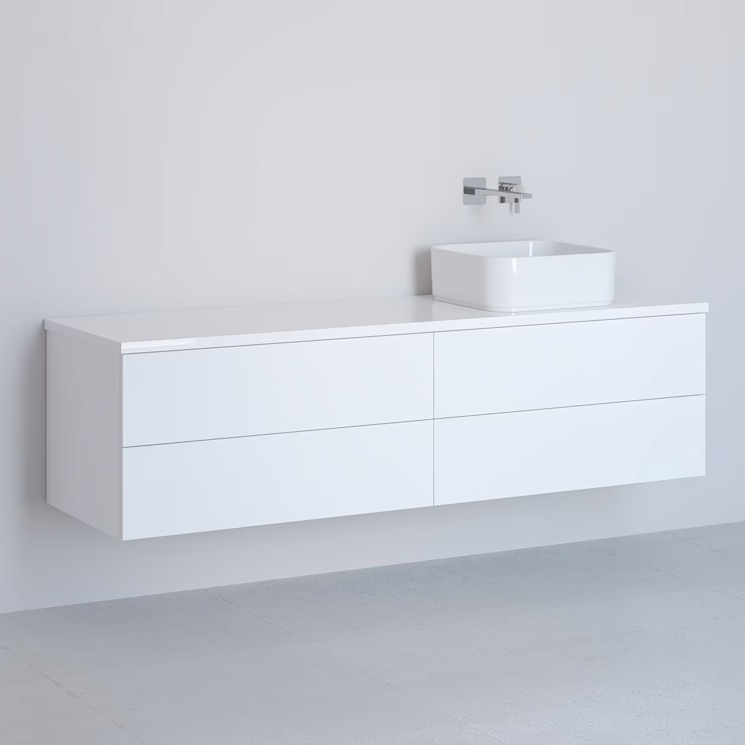 Kronenbach Cube dulap cu blat 161x48.7x44.5 cm sub chiuveta pe perete alb KBWTKOWTL1614WH