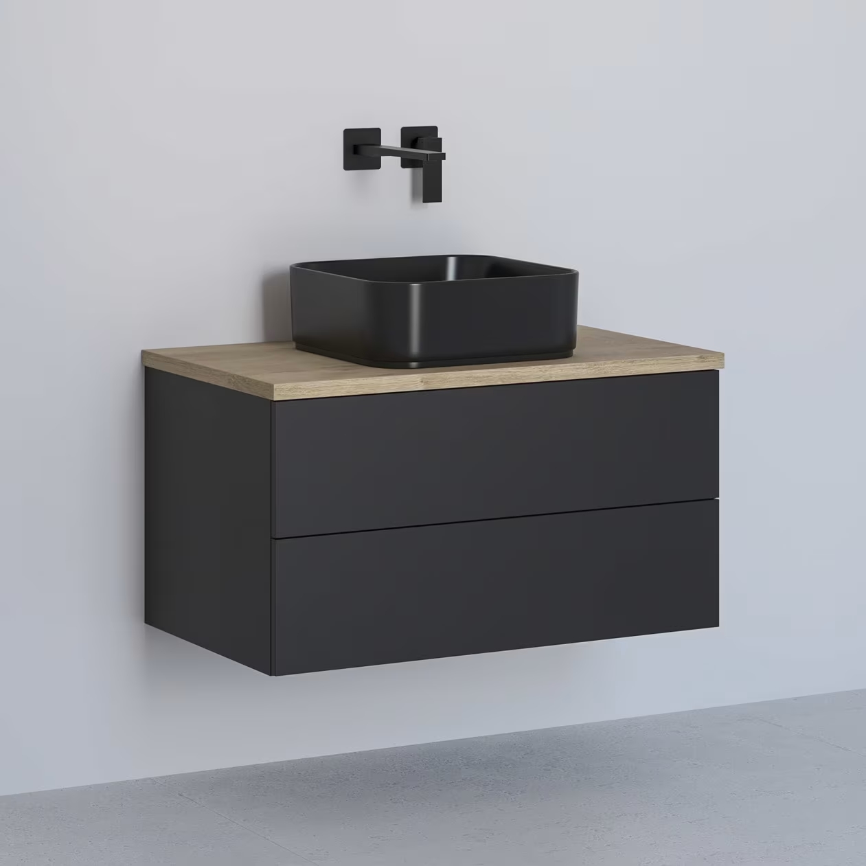Kronenbach Cube dulap cu blat 81x48.7x44.5 cm sub chiuveta pe perete negru-stejar KBWTKOWTL812SMGH