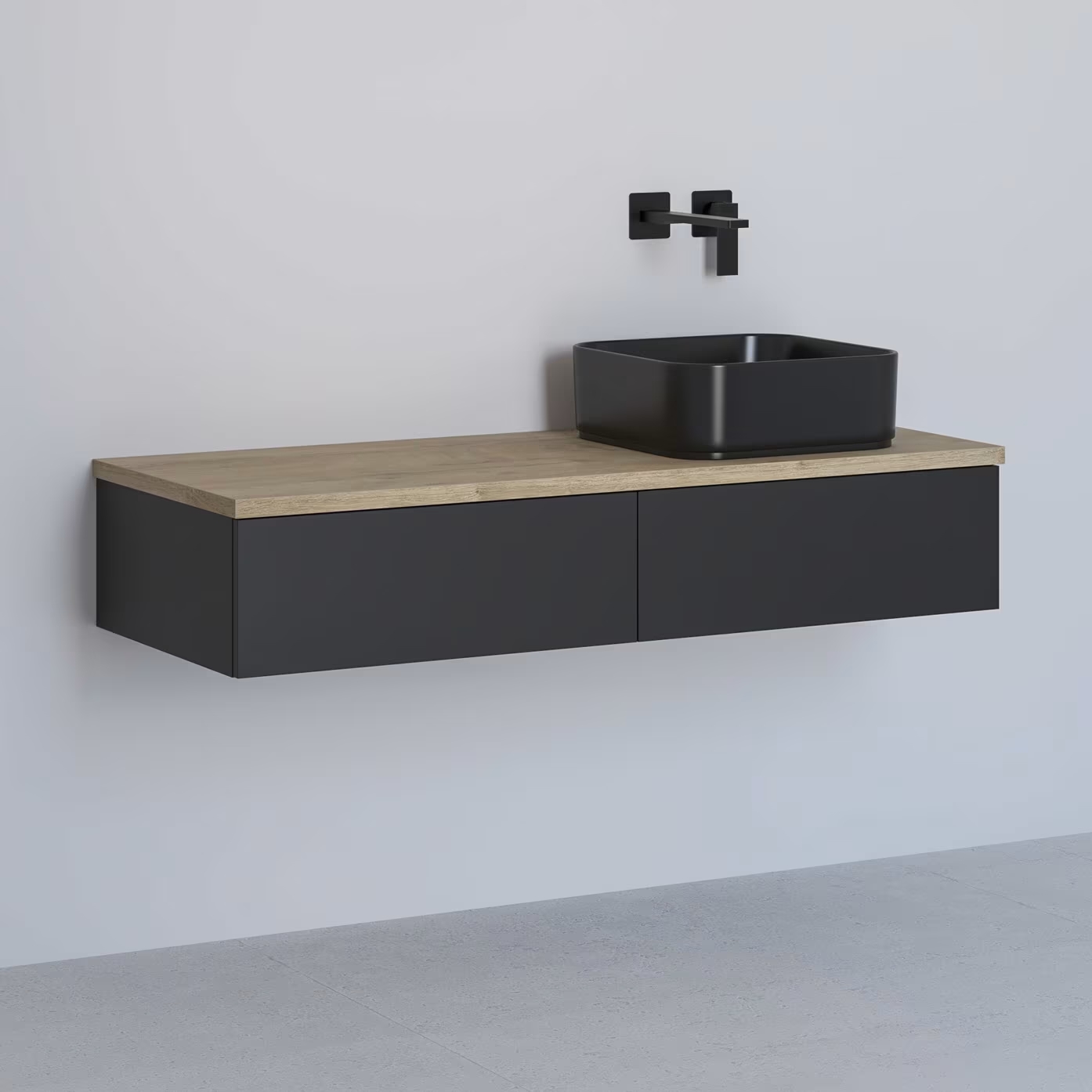 Kronenbach Cube dulap cu blat 121x48.7x23.5 cm sub chiuveta pe perete negru-stejar KBWTKOWTL1212SMGH