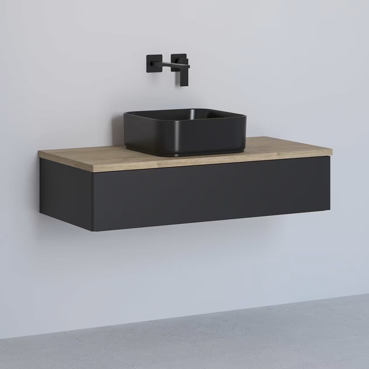 Kronenbach Cube dulap cu blat 101x48.7x23.5 cm sub chiuveta pe perete negru-stejar KBWTKOWTL1011SMGH