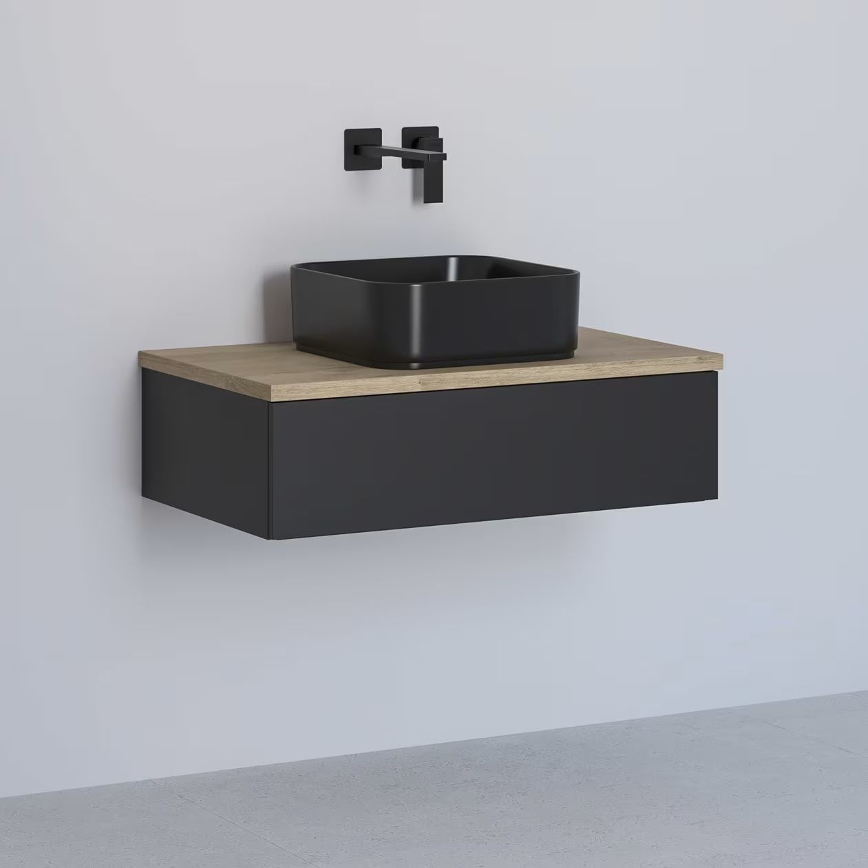 Kronenbach Cube dulap cu blat 81x48.7x23.5 cm sub chiuveta pe perete negru-stejar KBWTKOWTL811SMGH