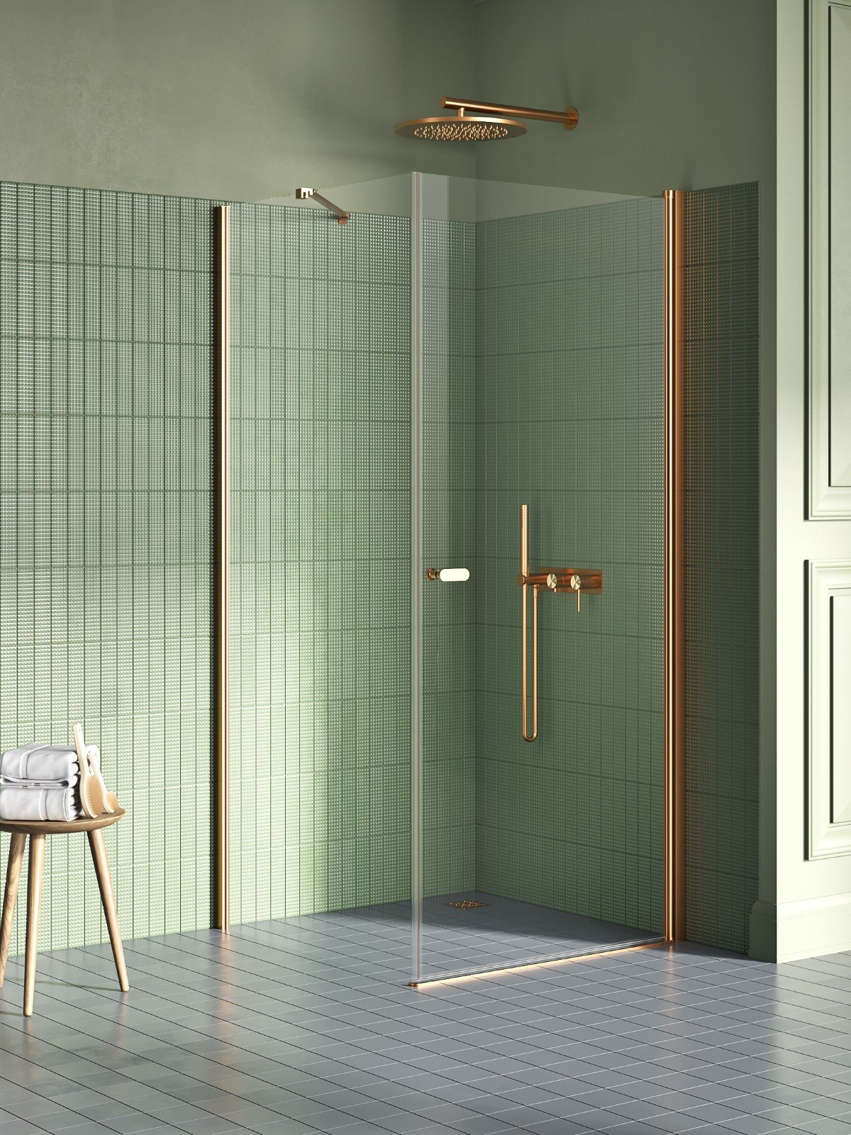 New Trendy New Soleo Copper Brushed cabină de duș 90x90 cm pătrat cupru periat/sticlă transparentă K-2295
