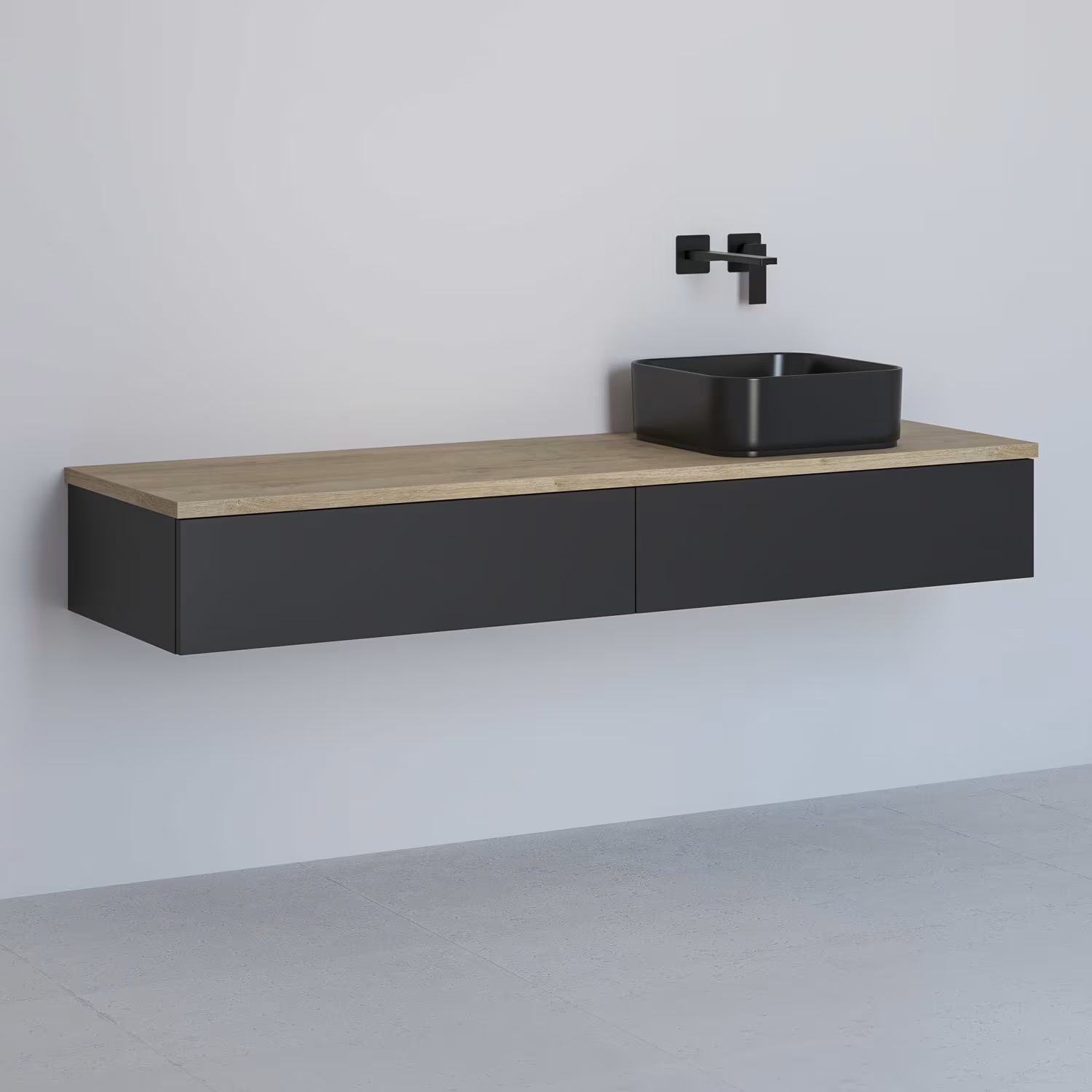 Kronenbach Cube dulap cu blat 161x48.7x23.5 cm sub chiuveta pe perete negru-stejar KBWTKOWTL1612SMGH