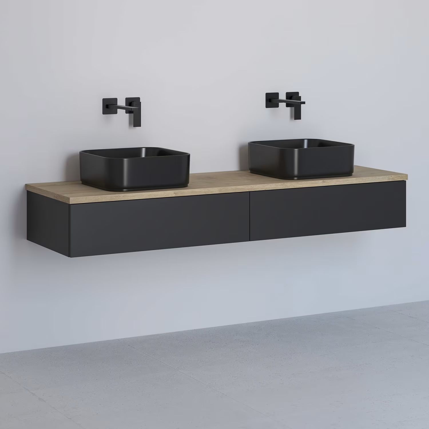 Kronenbach Cube dulap cu blat 161x48.7x23.5 cm sub chiuveta pe perete negru-stejar KBWTKOWT1612SMGH