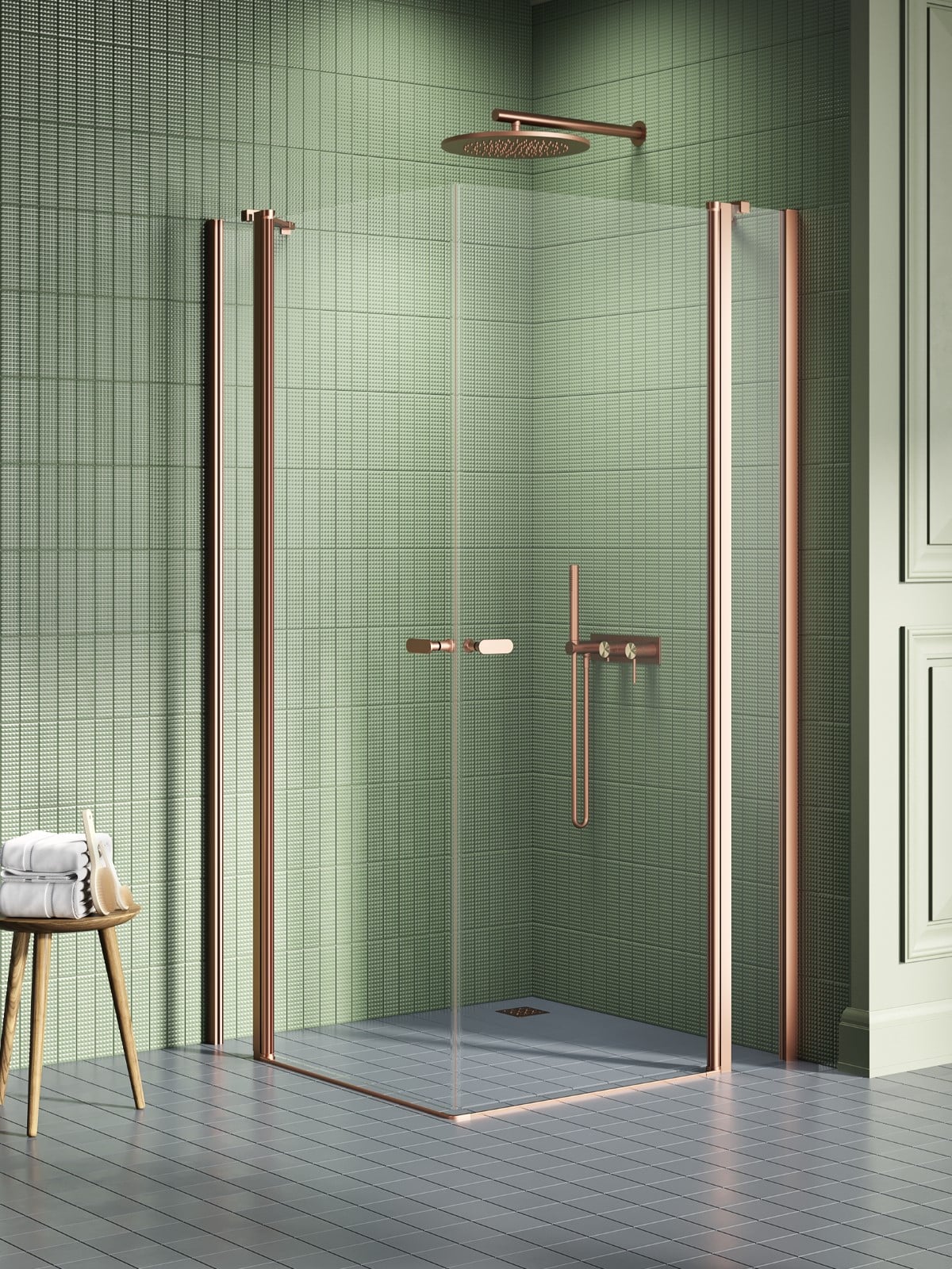 New Trendy New Soleo Copper Brushed cabină de duș 110x110 cm pătrat cupru periat/sticlă transparentă K-2024
