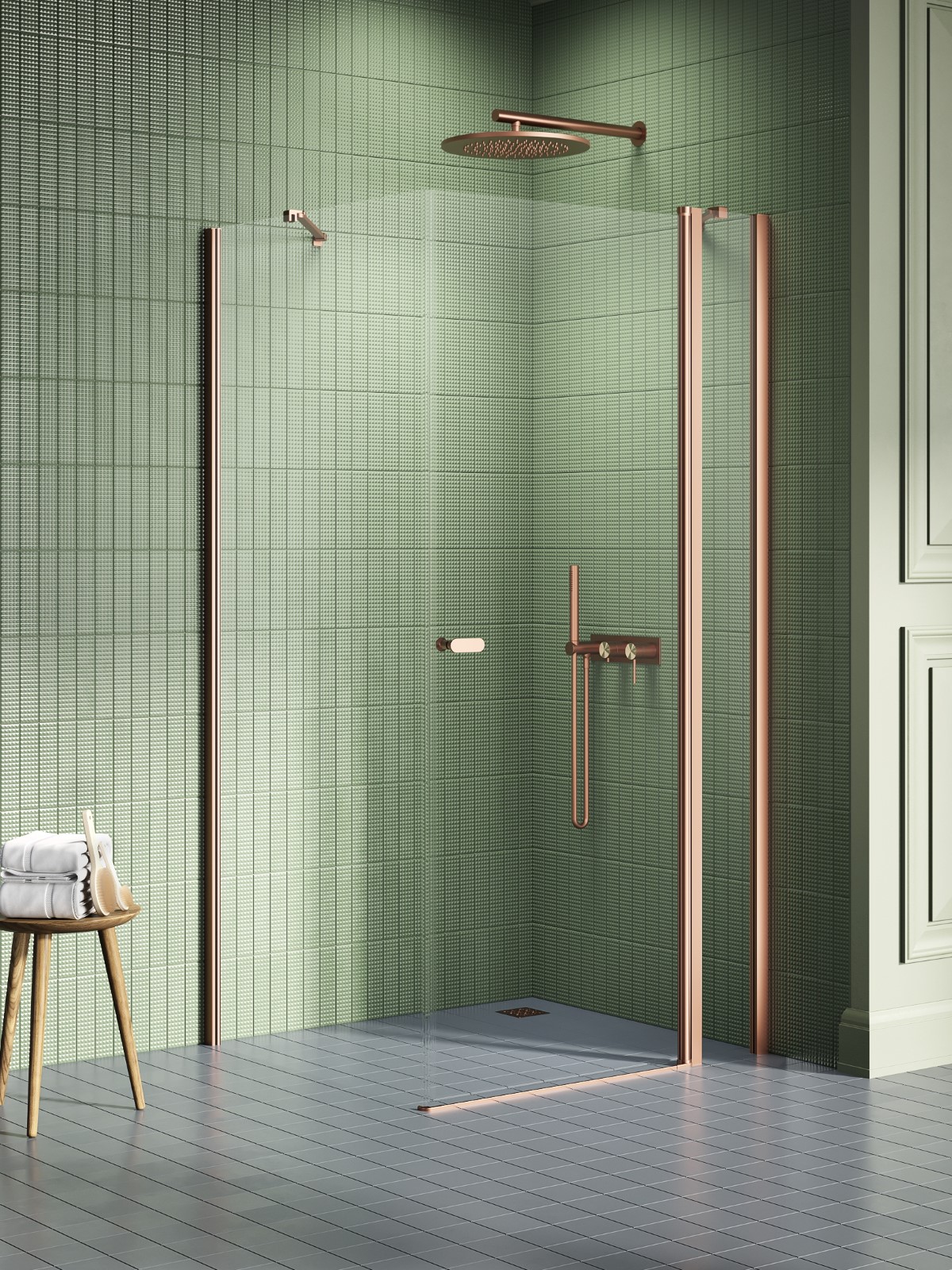 New Trendy New Soleo Copper Brushed cabină de duș 90x90 cm pătrat cupru periat/sticlă transparentă K-1985