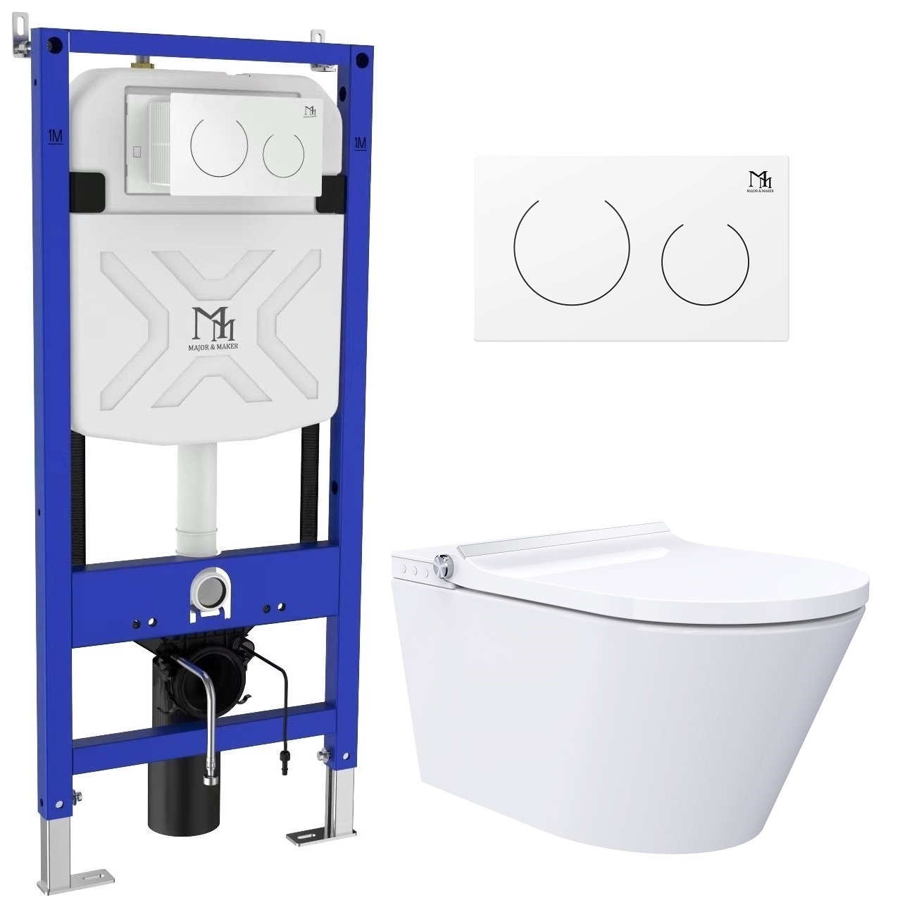 Major&Maker Classic + Coral White toaletă cu spălare cu cadru si buton agăţat fără margine alb 4050FWS200302W